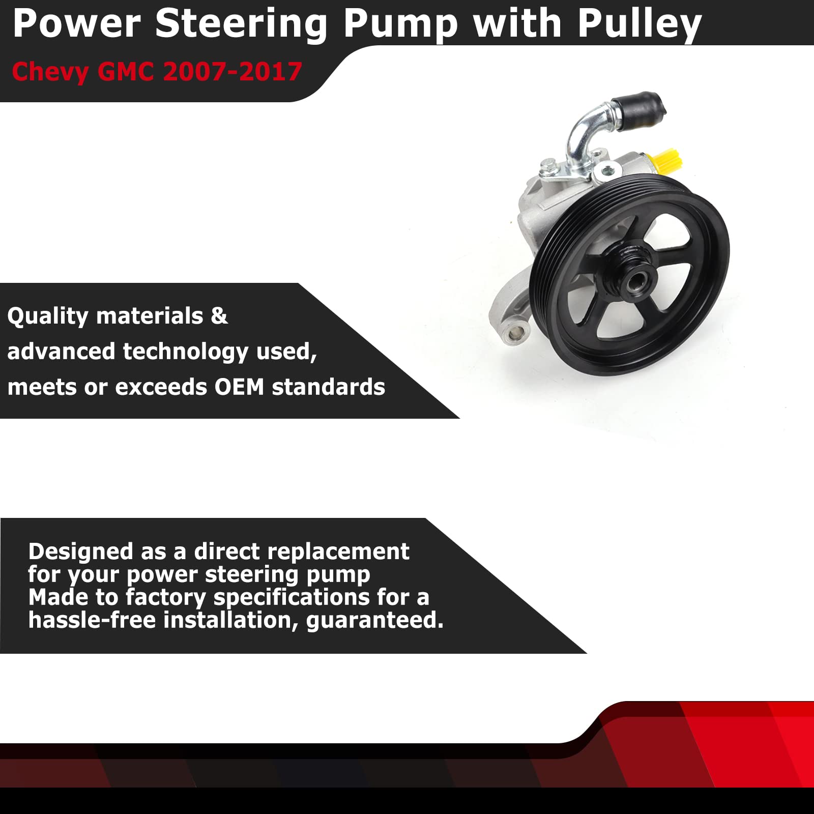 FEXON Power Steering Pump with Pulley for Buick Enclave, Chevy Traverse, GMC Acadia, Saturn Outlook 3.6L, Replaces 20954812, 20-2403