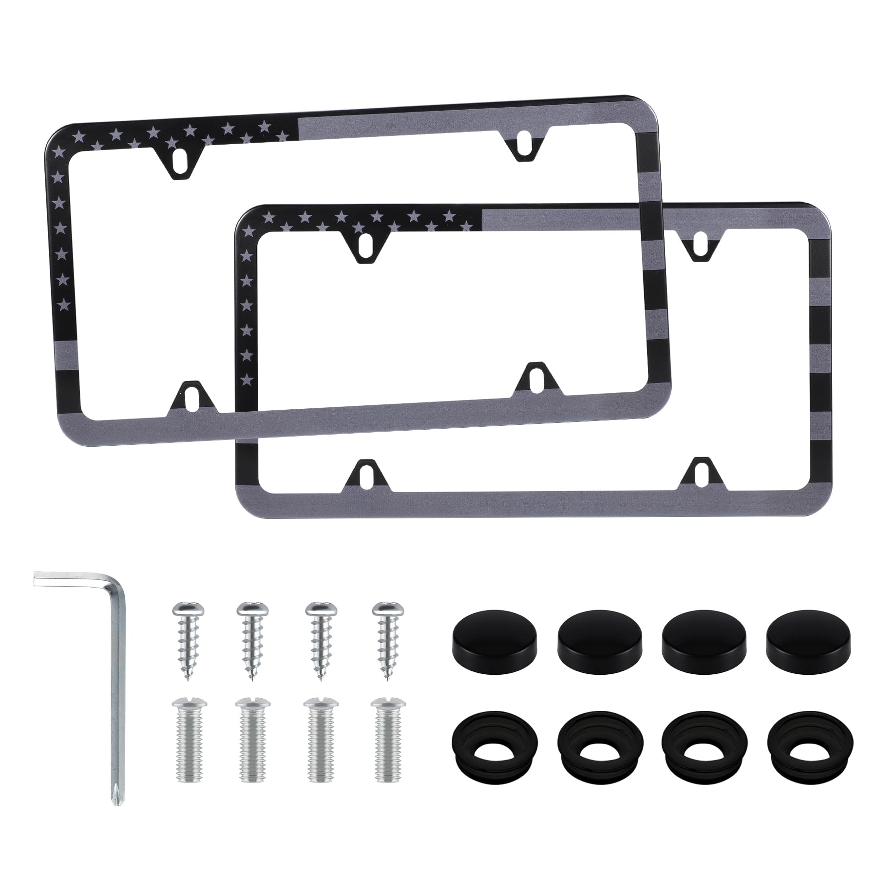 Livtee American Flag License Plate Frames, 4 Holes Stainless Steel License Plate Covers, 2Pcs Car License Plate Holder, Automoti