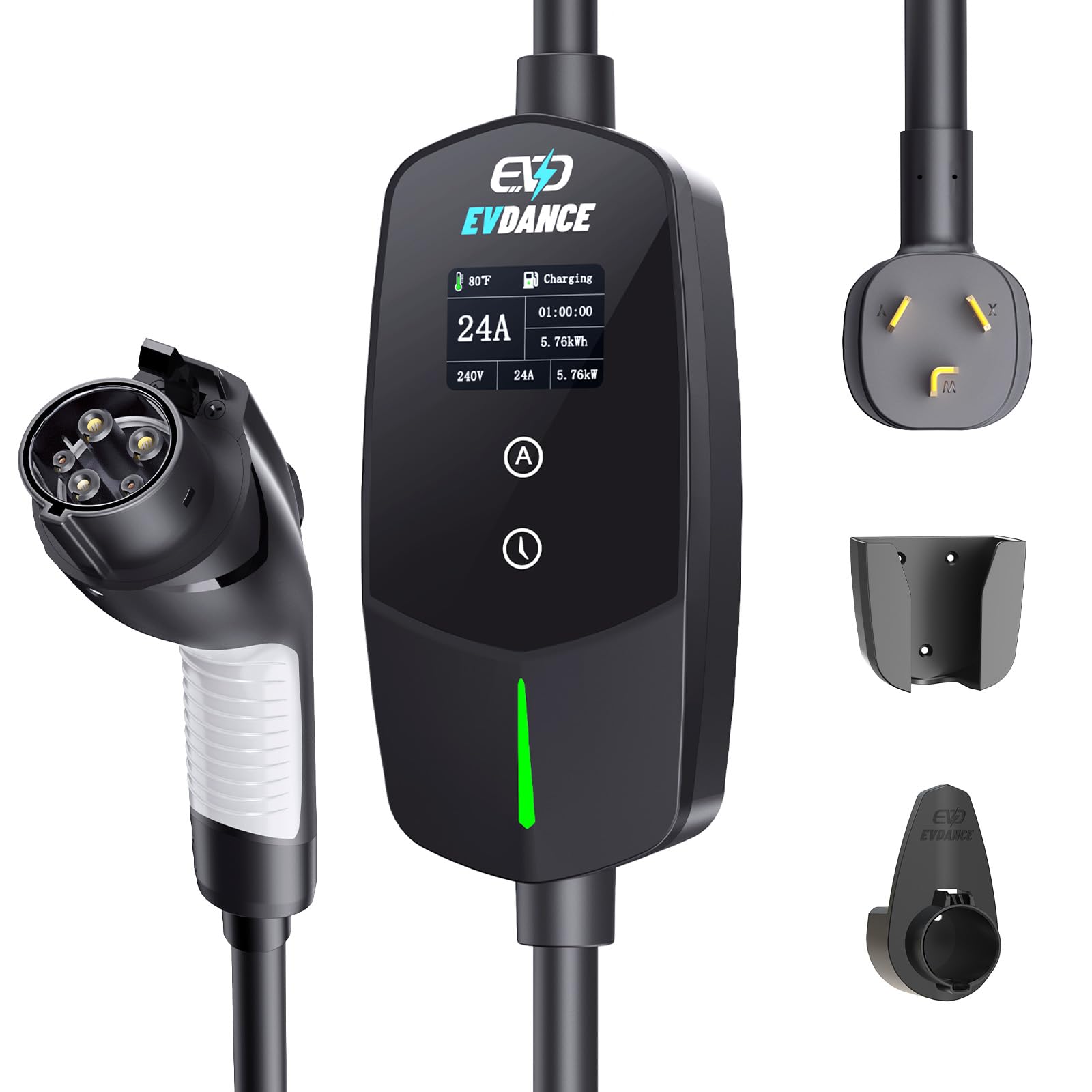 EVDANCE Level 2 EV Charger 24Amp 240V - NEMA 14-30P Charging Station, 25FT Cable for Home/Garage, J1772 Electric Vehicles & Adju