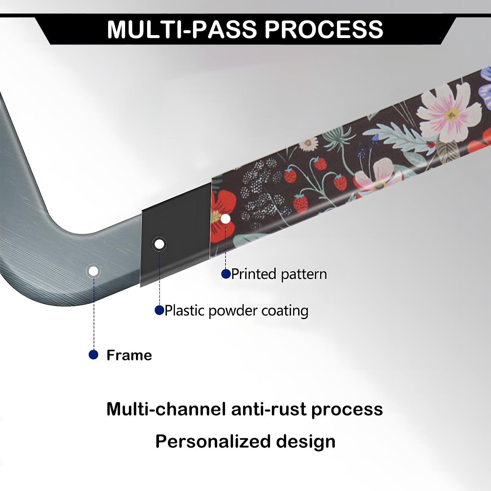 Floral Flowers Strawberries License Plate Frames, 2 Pack Floral Strawberry Car Plate Frame, Stainless Steel License Plate Holder