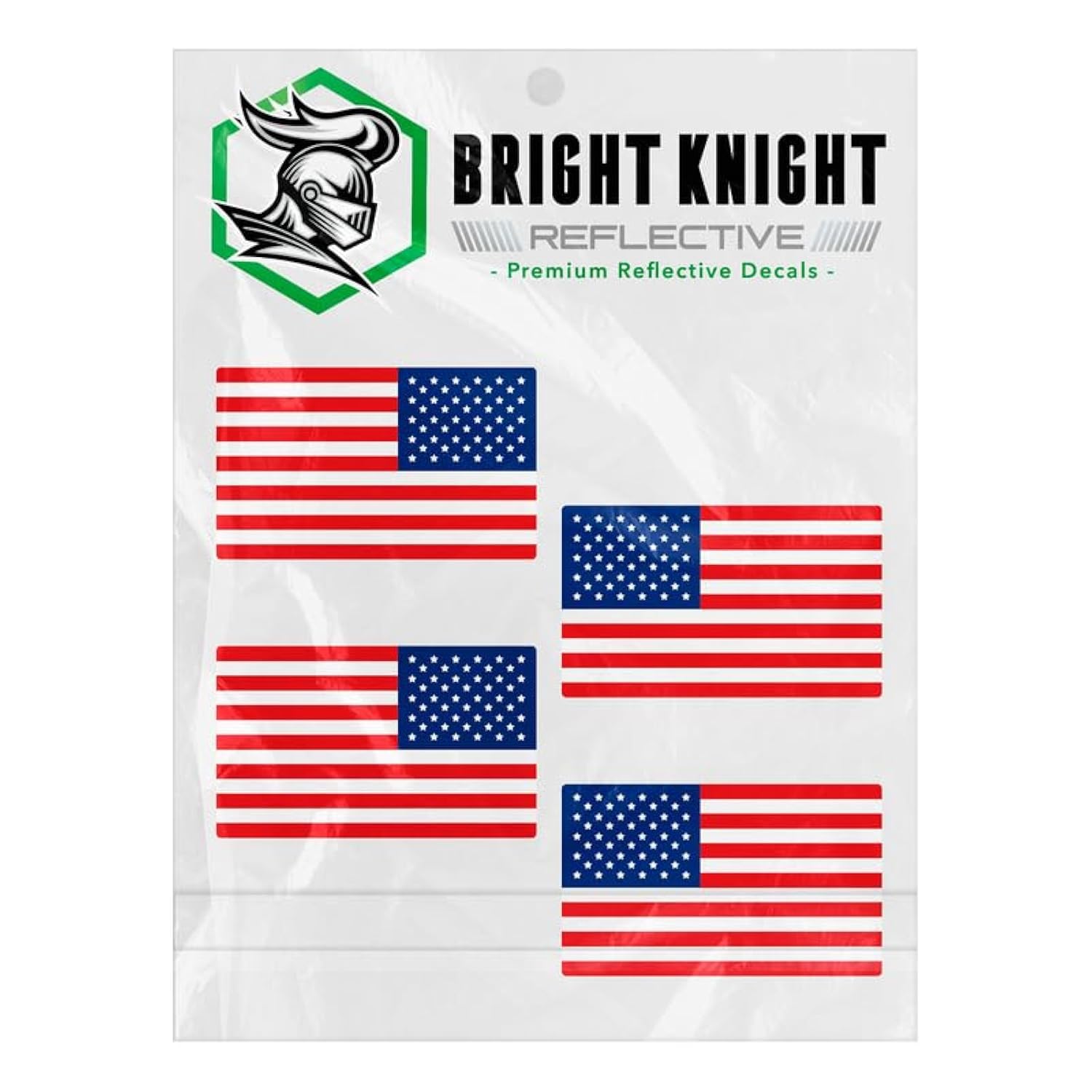 Bright Knight Reflective Flag Sticker, 2'' X 1'' Red/White/Blue American Flag Sticker Mirrored 2 Pair With Retro-Reflective Viny