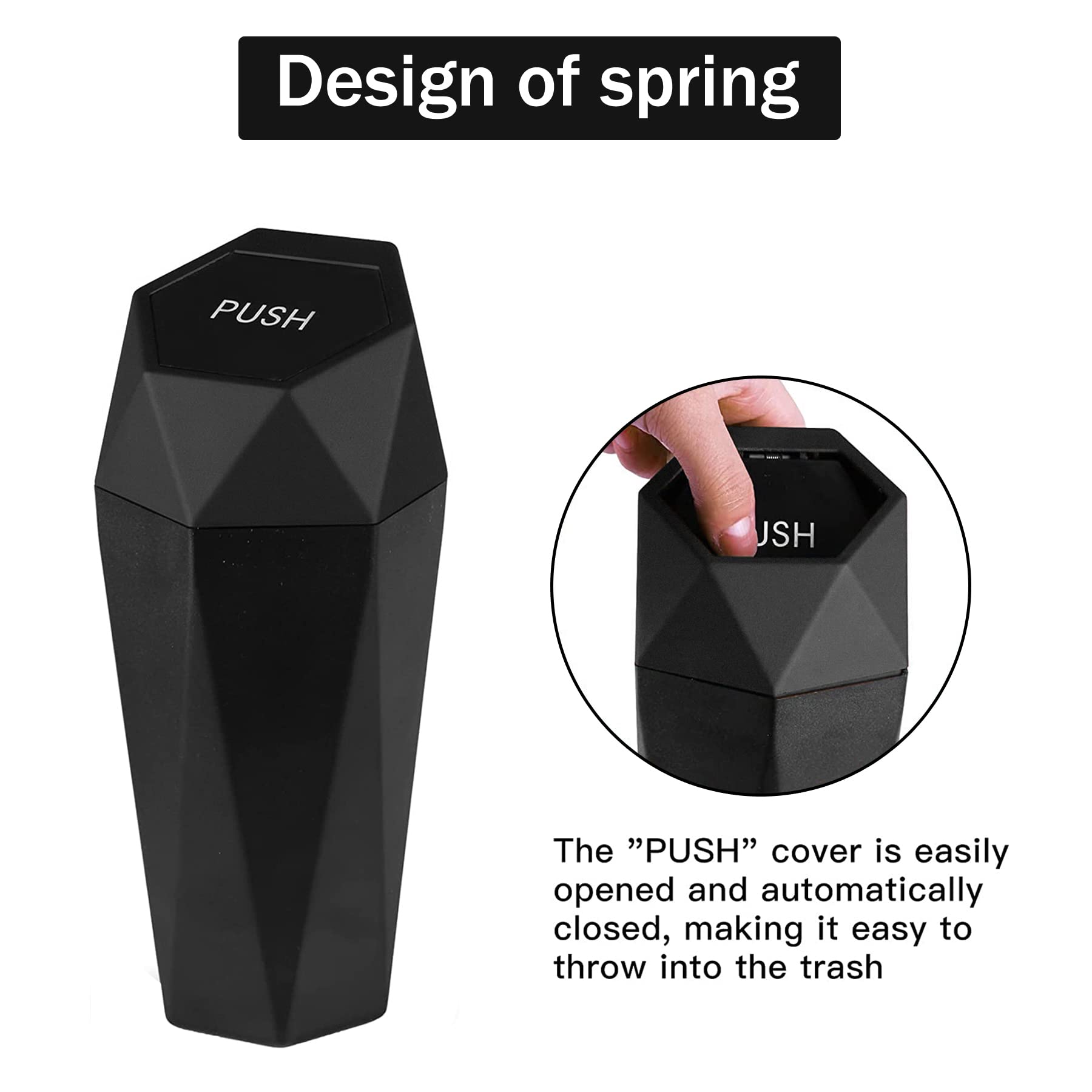 Justtop Car Trash Can With Lid, Diamond Design Small Automatic Portable Trash Can, Easy To Clean, Used In Car Home Office (Black