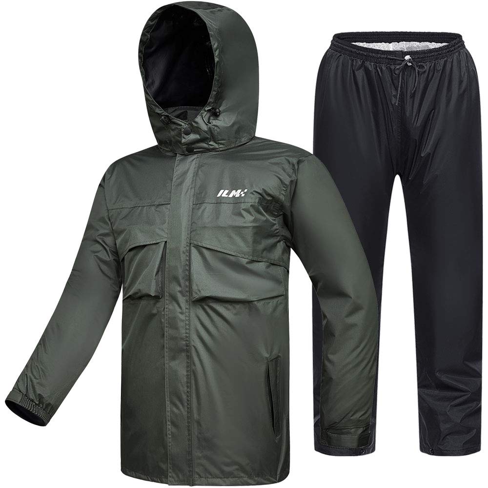 Ilm Motorcycle Rain Suit For Men Waterproof Resistant Raincoat 6 Pockets 2 Pieces Packable Rainwear Jacket And Pants Model Rs02