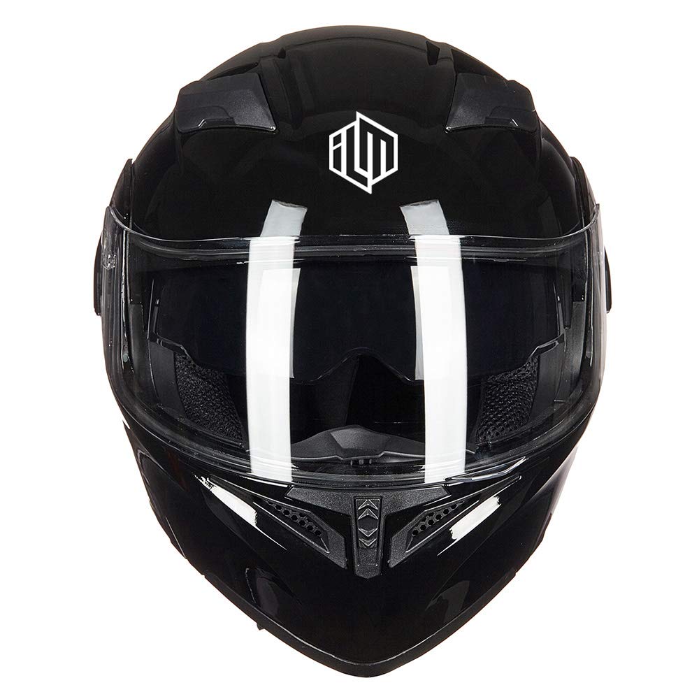 Ilm Motorcycle Dual Visor Flip Up Modular Full Face Helmet Dot 6 Colors Model 902 (Xl, Gloss Black)
