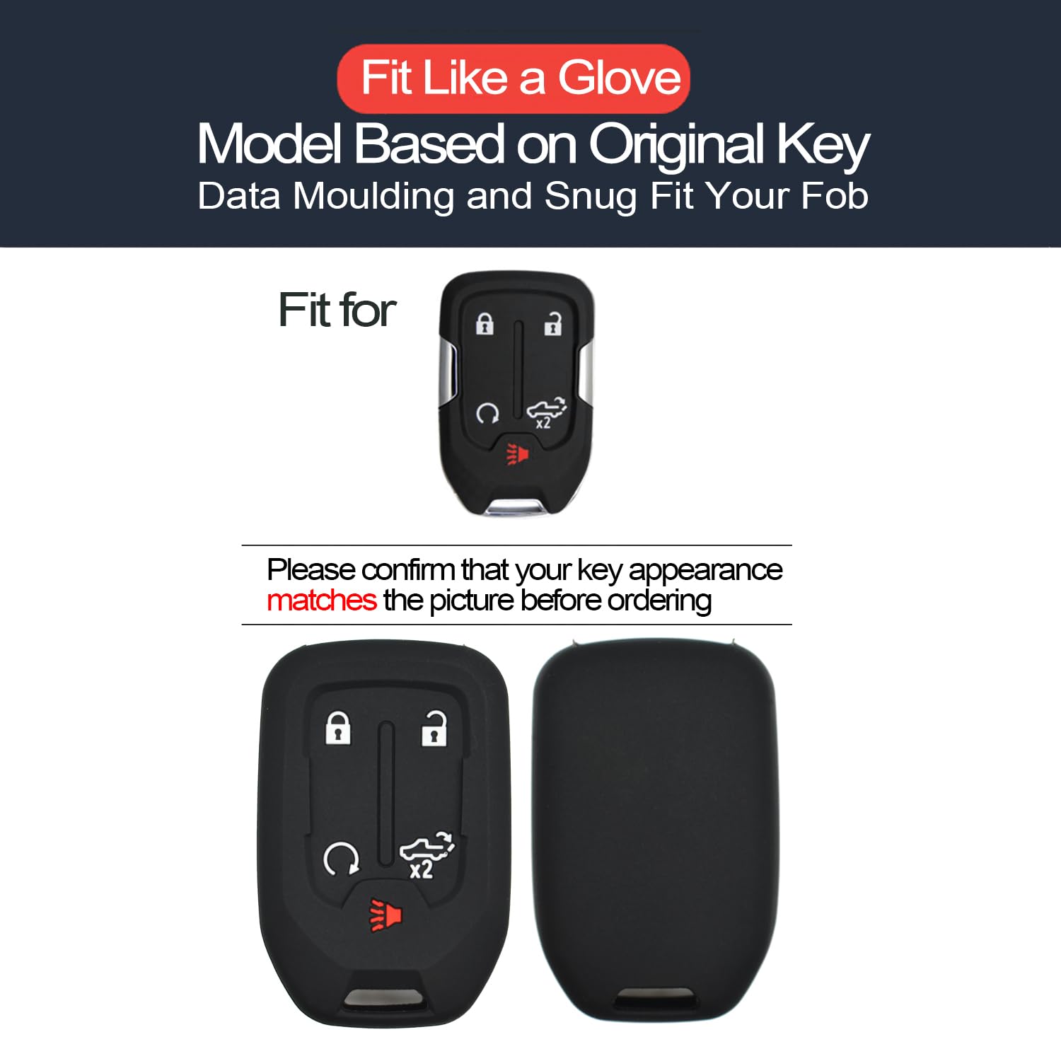 Infipar 1Pcs Compatible With Chevy Chevrolet Silverado Gmc Sierra 1500 2500 Hd 3500 Hd Silicone Smart Key Fob Cover Case Protector Truck Accessories Fob Holder (5-Button, Black)