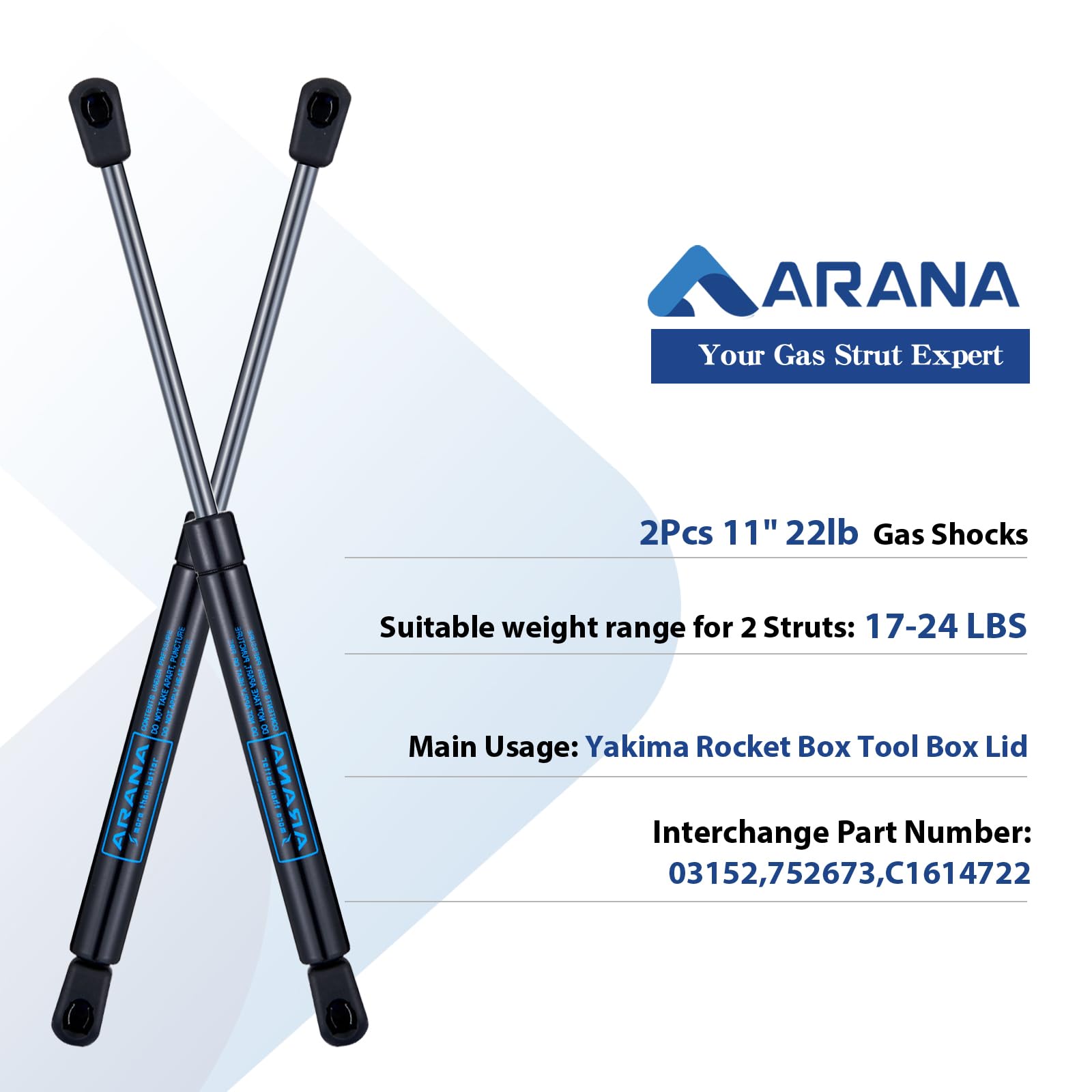 Arana C1614722 11 Inch Gas Struts Spring Shocks 20Lb/89N Fit For Yakima Rocket Box, Cabinets Tool Box Utility Box Toy Box Lids J