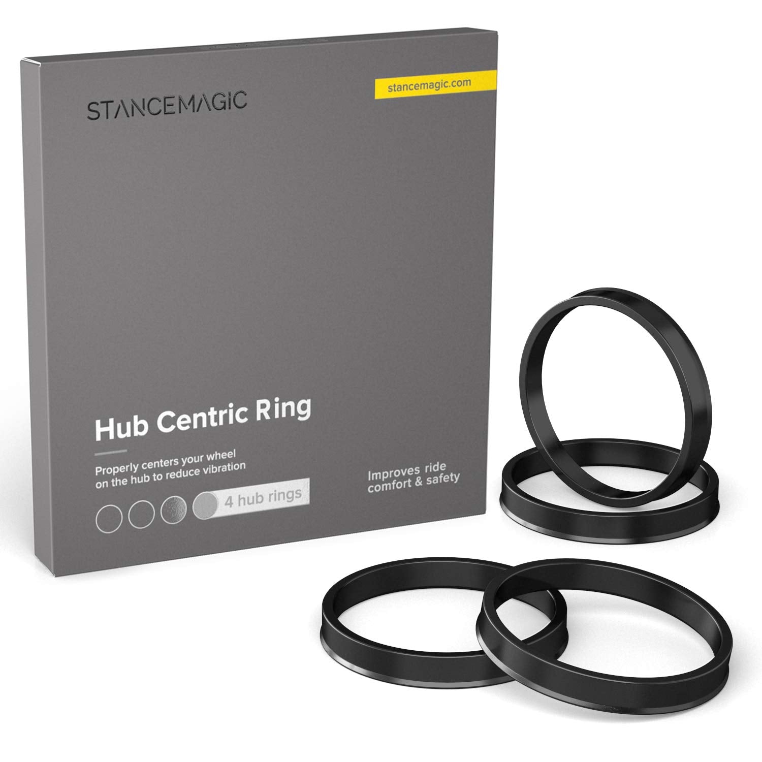 Hubcentric Rings (Pack Of 4) - 93.1Mm Id To 106.1Mm Od - Black Poly Carbon Plastic Hubrings Hub - Only Works On 93.1Mm Vehicle Hubs And 106.1Mm Wheel Centerbore