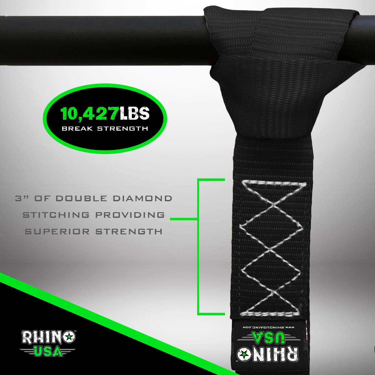 Rhino USA Heavy Duty Soft Loop Tie Down Straps - 1.6" x 17", 5,000 lbs Break Strength, Black, 4-Pack, Model SOFT4PACK-B
