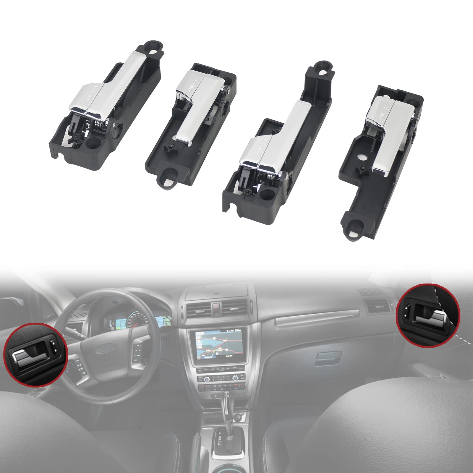 TQPONLY Front/Rear Interior Door Handle Left & Right Side (4 Pcs) Compatible with 2006-2012 Ford Fusion,2007-2012 Lincoin MKZ,20
