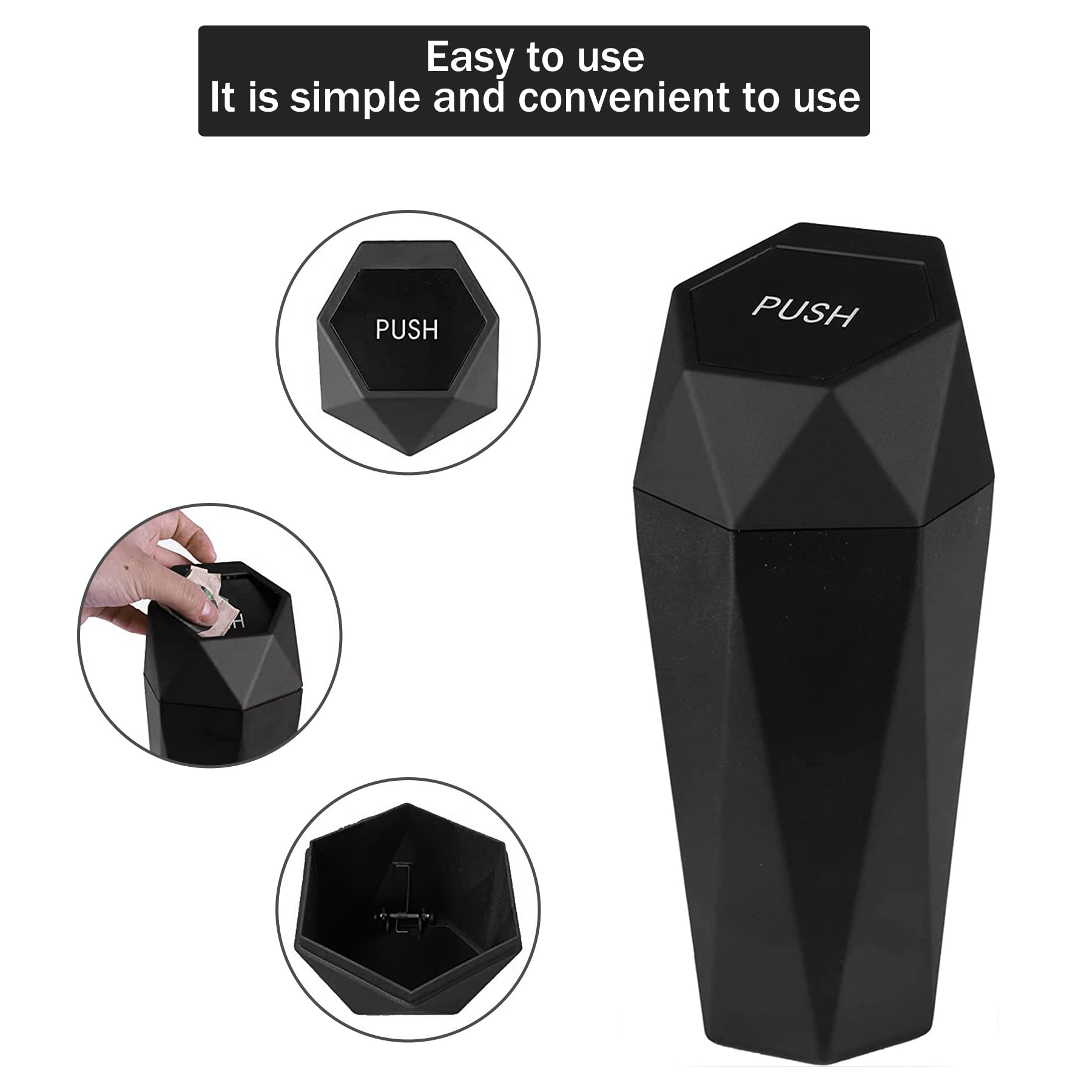 Justtop Car Trash Can With Lid, Diamond Design Small Automatic Portable Trash Can, Easy To Clean, Used In Car Home Office (Black