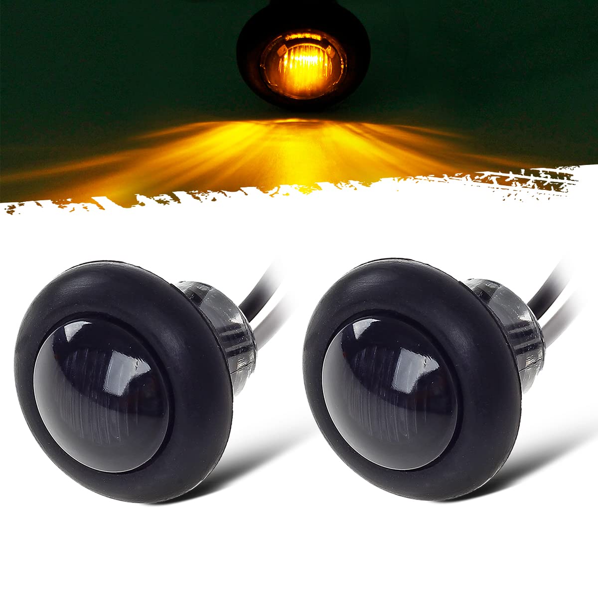 Partsam 2Pcs 3/4 Smoked Amber Led Clearance Light Side Marker Light W/Rubber Grommet, Grill Lights Turn Signals For Truck Trailer Pickups Rv, 12V, Flush Mount
