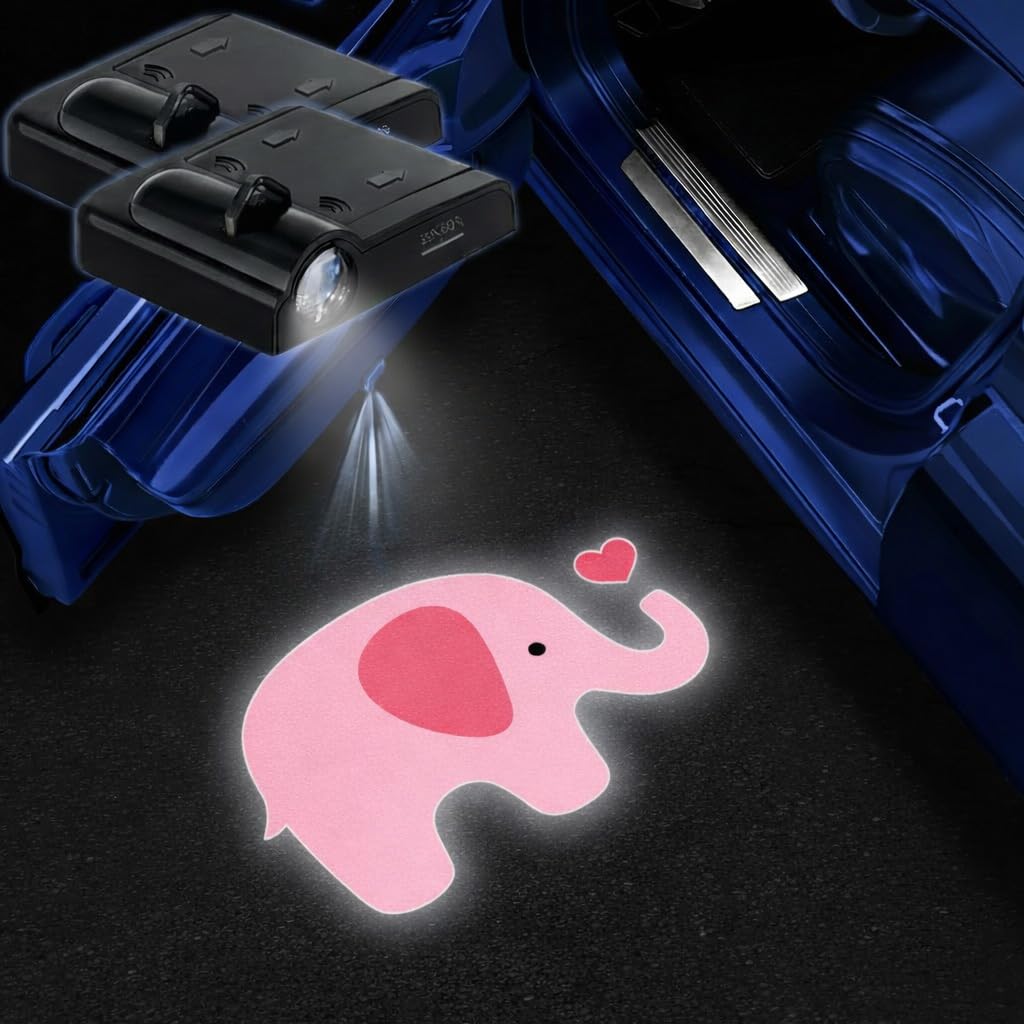 2PCS Elephant Car Door Lights Projector,Wireless LED Welcome Puddle Lights,Magnetic Logo Projector Door Light Decor Car Accessor