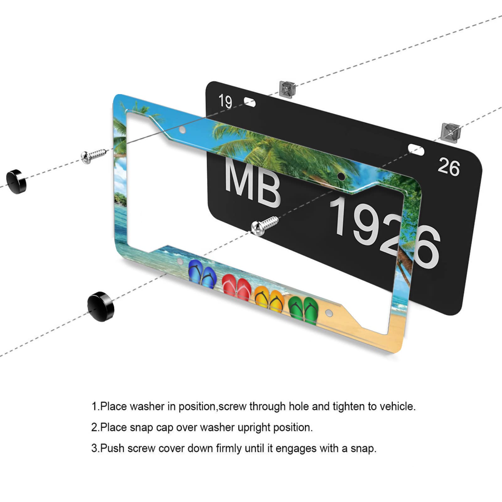 Hawaii Beach Flip Flops License Plate Frame Palm Tree 2Pcs For Car Decorative Parts License Plate For Standard Us Canada License