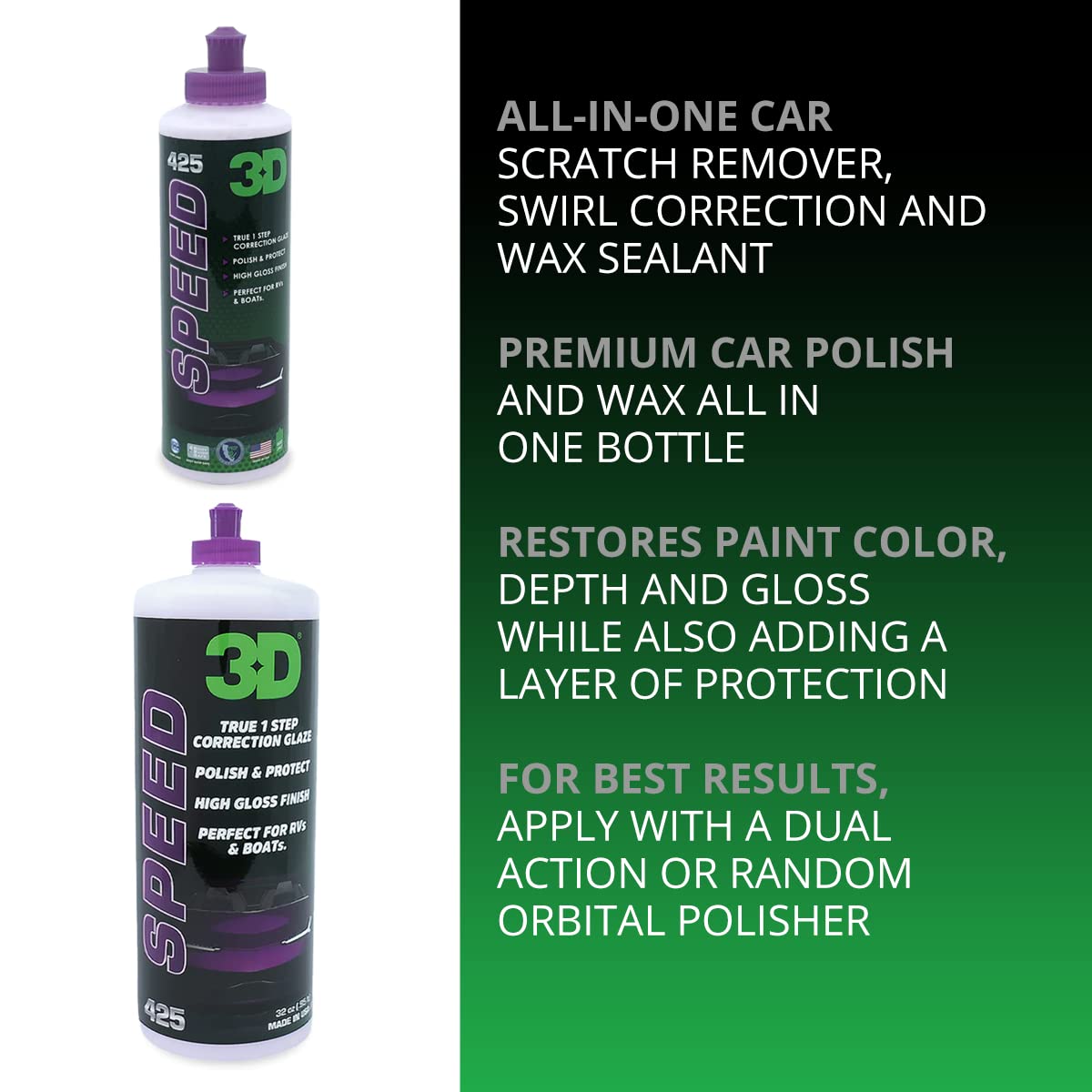 3D Speed Car Scratch Remover Polish & Wax - 16oz - All-in-One Scratch & Swirl Correction with Glossy Shine