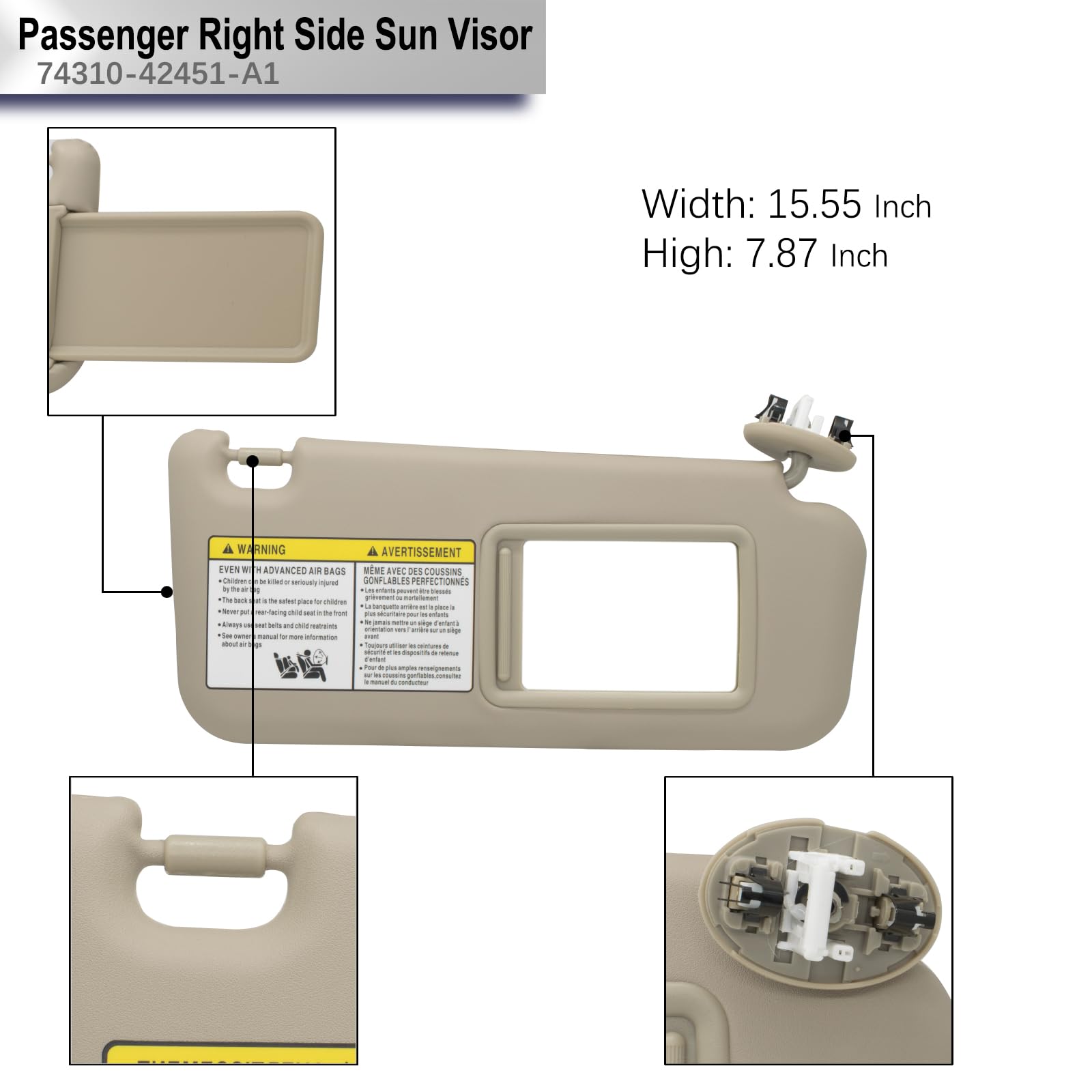 Driver Left & Passenger Right Side Sun Visor Replacement with Toyota RAV4 2006 2007 2008 2009 2010 2011 2012 2013 with Light Rep