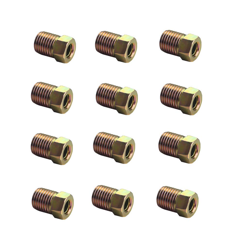 Dewhel 12Pcs 3/8-24 Inverted Flare Gold Zinc Tube Nut Fitting 3/16 Steel Brake Line Tubing