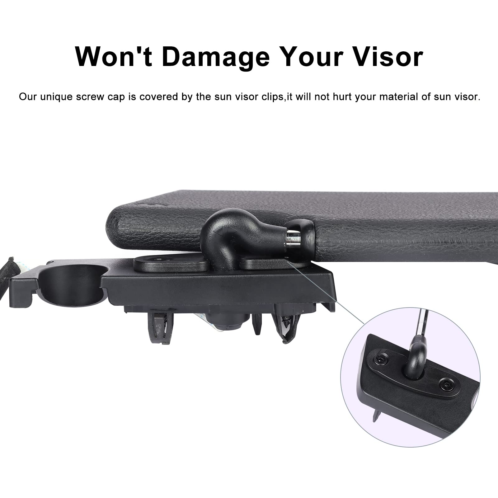 Kaishengyuan Aluminum Alloy Sun Visor Repair Kit, Heavy Duty Mounting Clips for Jeep Wrangler JK 2018-2023, Gladiator 2020-2023, Black, Large