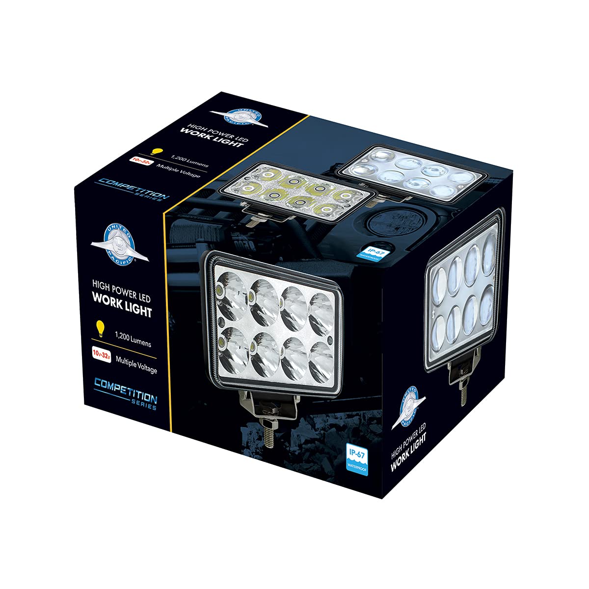 United Pacific 8 High Power Led Rectangular Work Light With Chrome Reflector, 36507