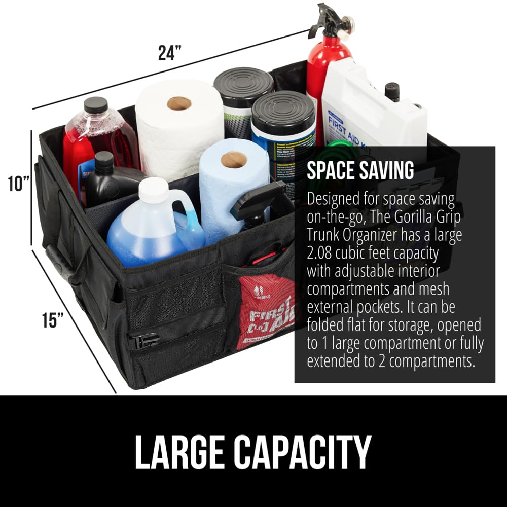 Gorilla Grip Large Capacity Sturdy Trunk Storage Organizer, Slip And Water Resistant Collapsible Organization Container For Car