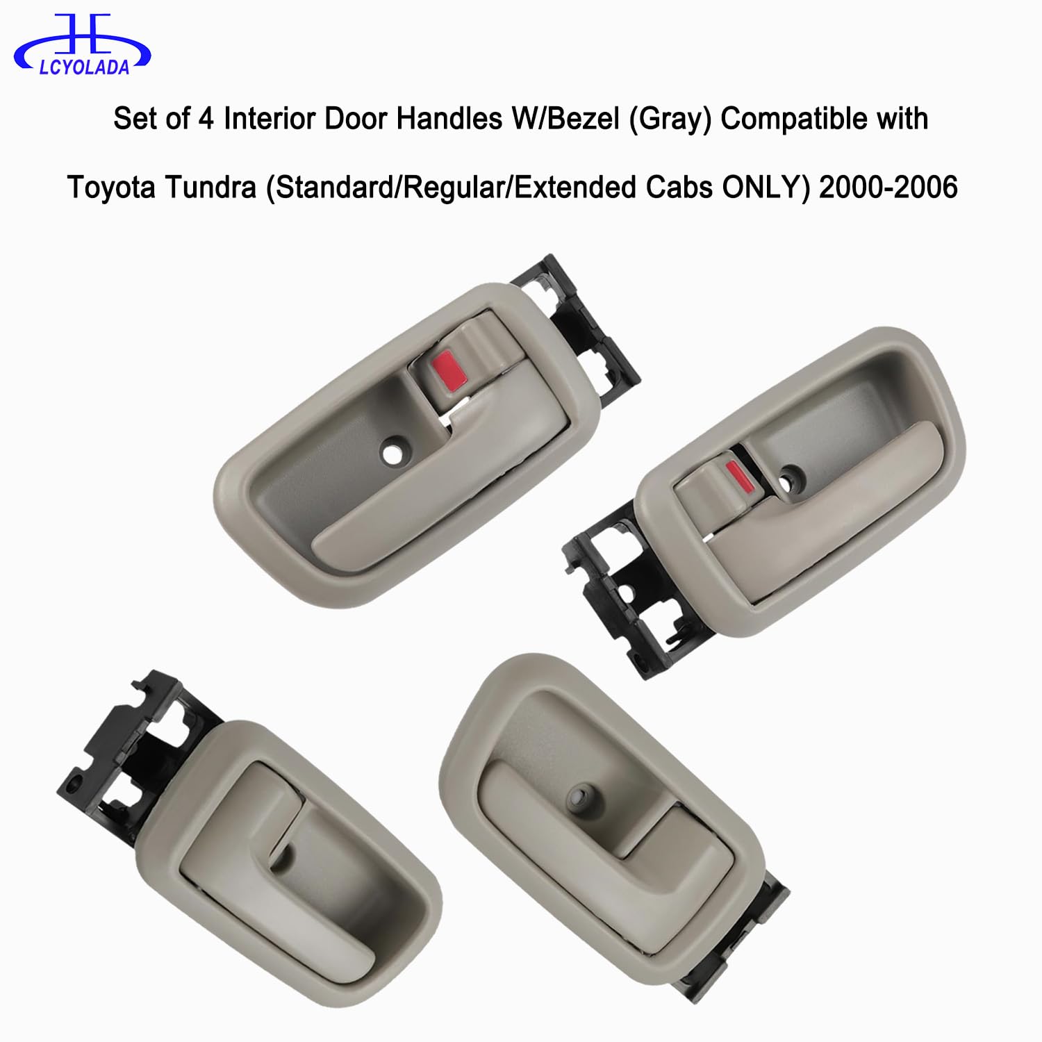 Lcyolada Set Of 4 Interior Door Handles W/Bezel (Gray) Fit For 2000-2006 Toyota Tundra(Standard/Extended Cabs Only),Front And Re