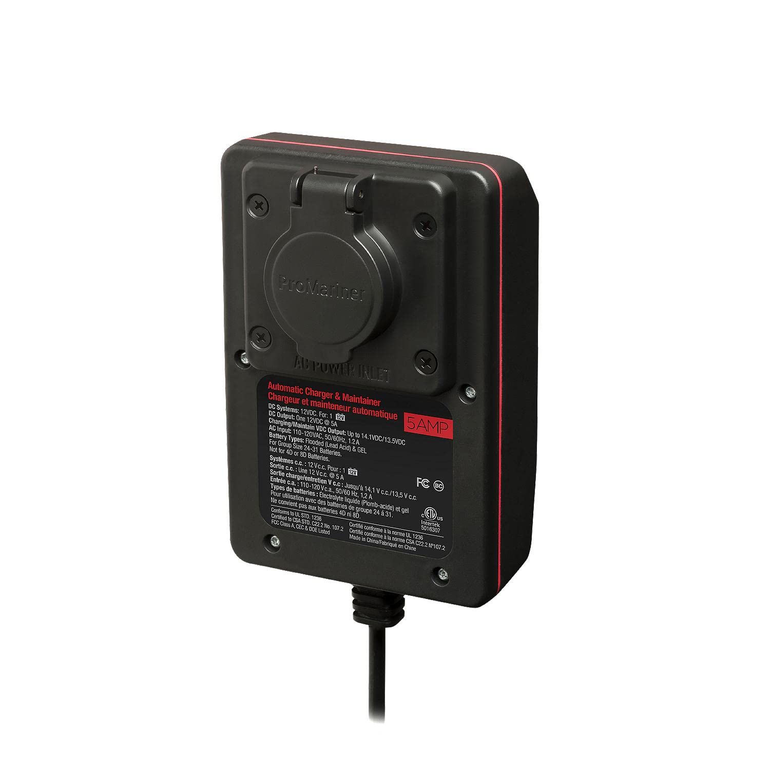 Promariner 24105 Protechone Digital Series 5 Amp Fully Automatic On-Board Battery Charger And Maintainer With Integrated Ac Inle
