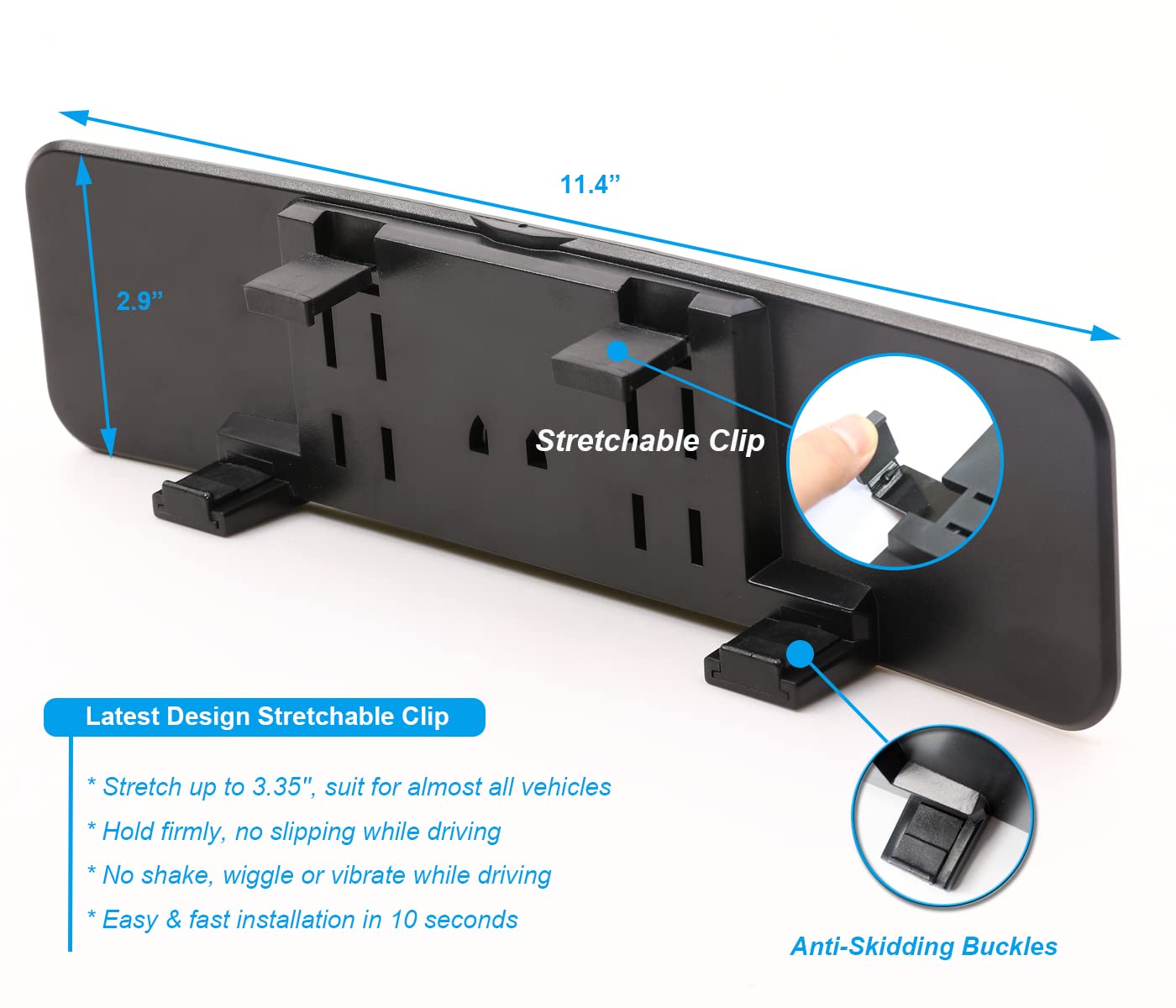 Kitbest Rear View Mirror, Universal Interior Clip On Panoramic Rearview Mirror to Reduce Blind Spot Effectively - Wide Angle - C