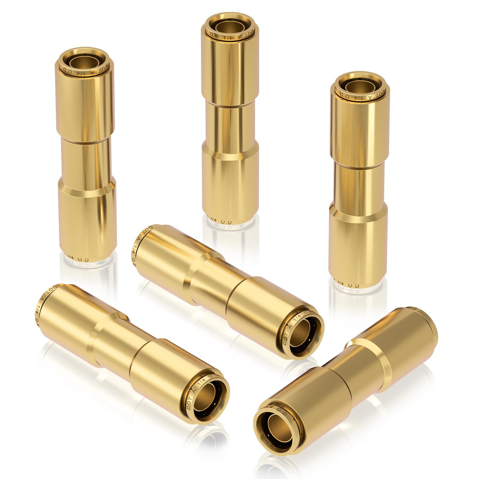 Cheemuii 6 Pcs 1/4 Brass Dot Air Line Fitting Straight Union Quick Connect Fittings 1/4 Air Hose Dot Air Fittings For Semi Truck