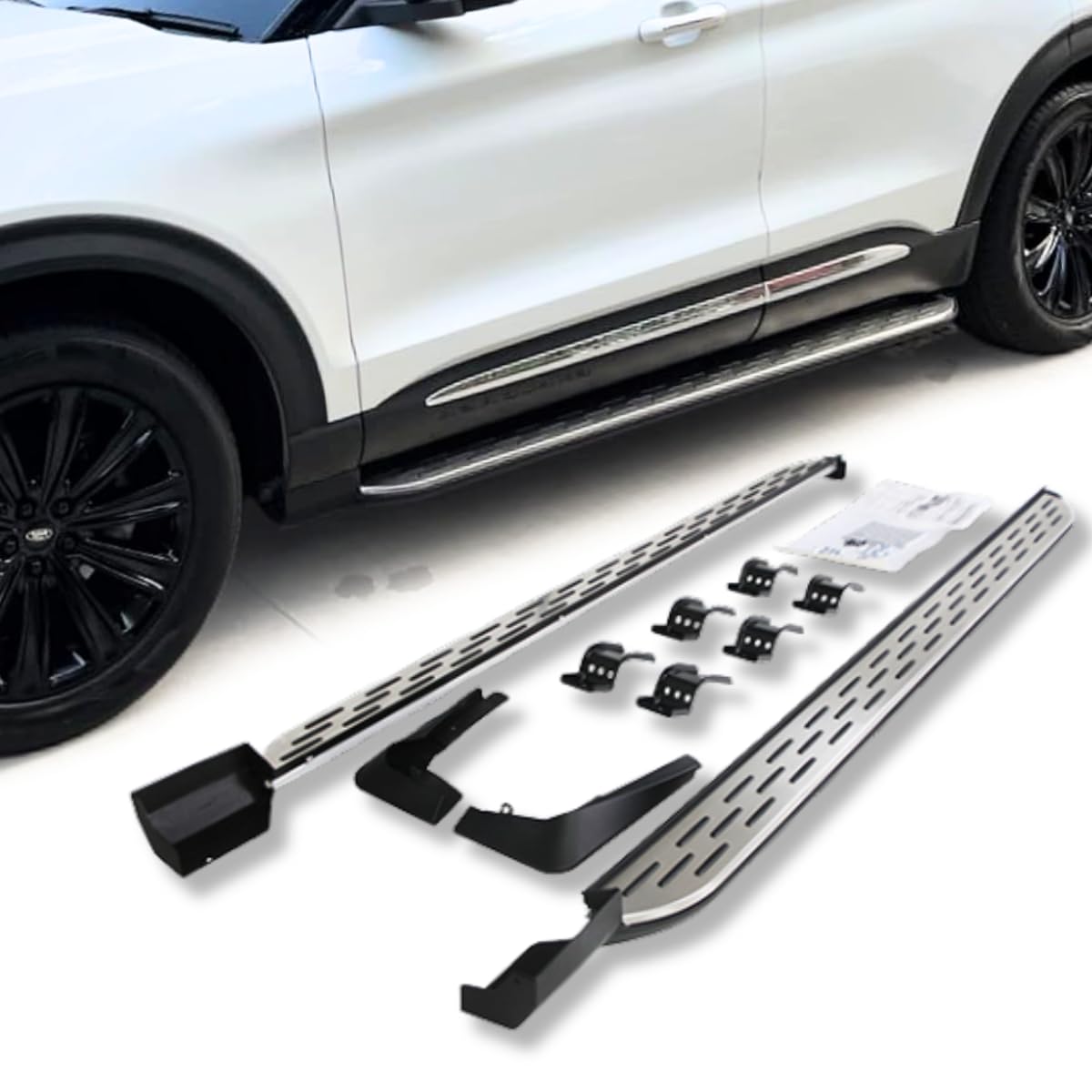 Titopena Side Steps for Ford Explorer 2020-2025, Silver/Black Aluminum Running Boards with Mud Flaps
