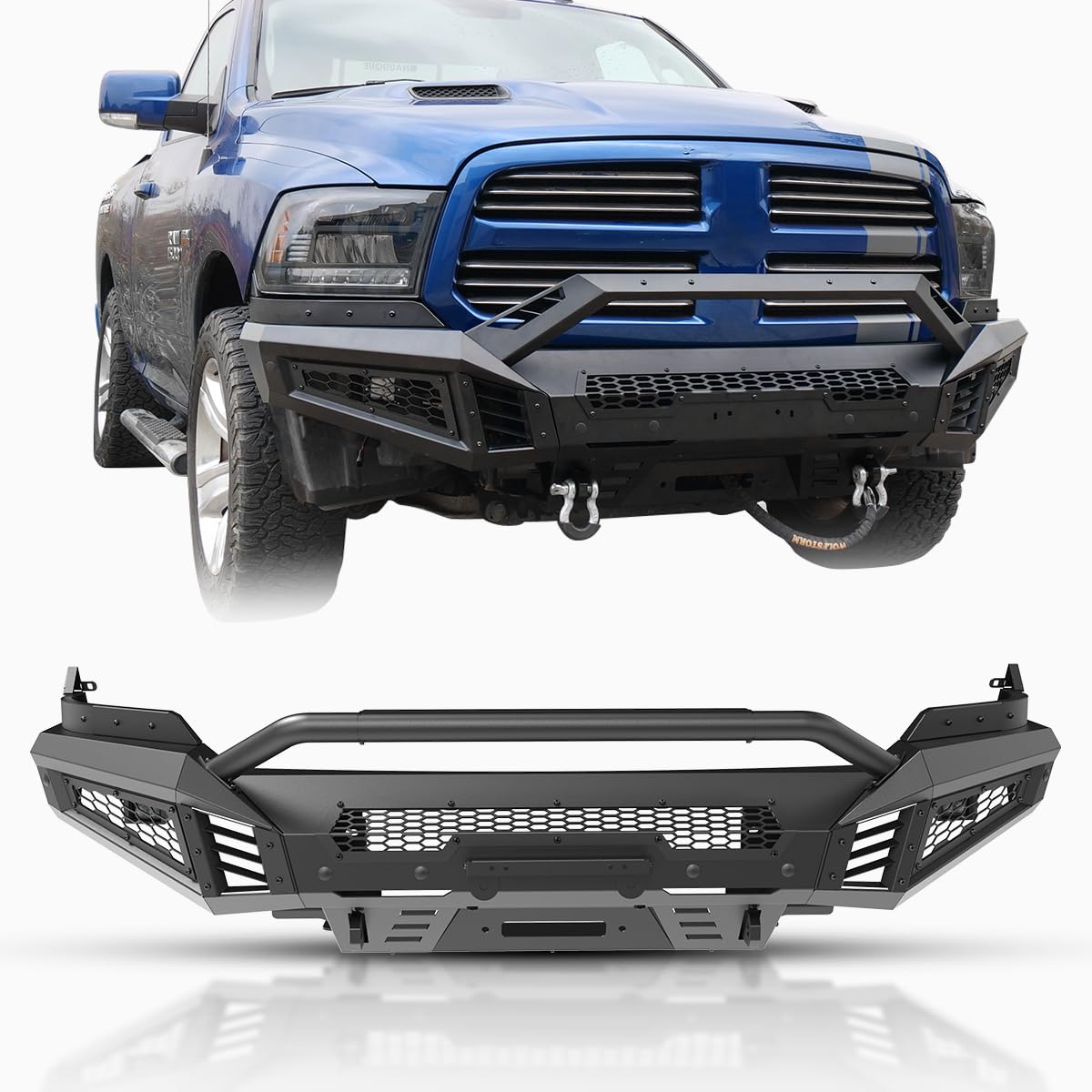 WOLFSTORM Front Bumper Compatible With 2013-2018 Dodge RAM 1500 and 2019-2024 RAM 1500 Classic (Excluding Warlock) Pickup Truck 