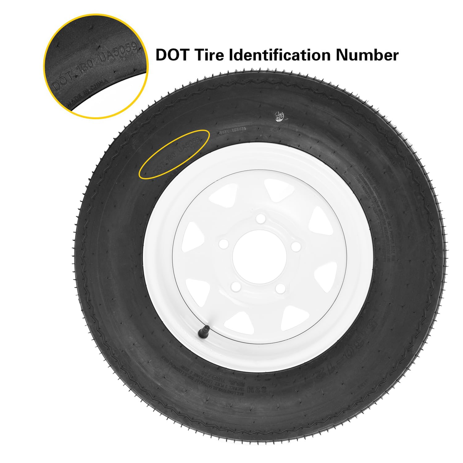 YUANXING 530-12 5.30-12 5.30 x 12 Trailer Tire on 12 '' White Rims - 5 Lug on 4-1/2 '' Wheel - Load Range C