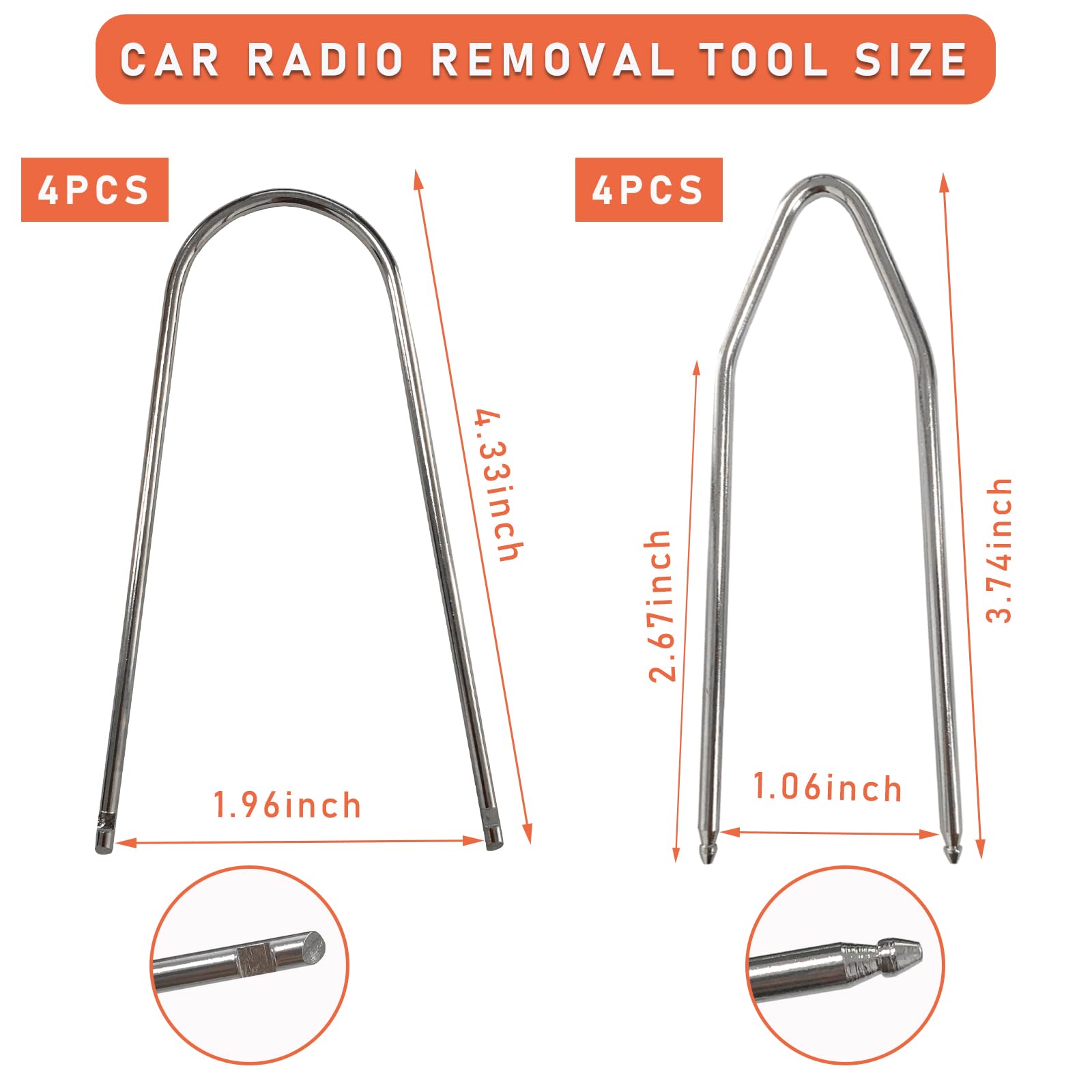 Dickno 8 Pcs Car Radio Removal Pry Tool, U/V-Shaped Stainless Steel Auto Stereo Release Tool Kit, Universal Radio Remover For Di