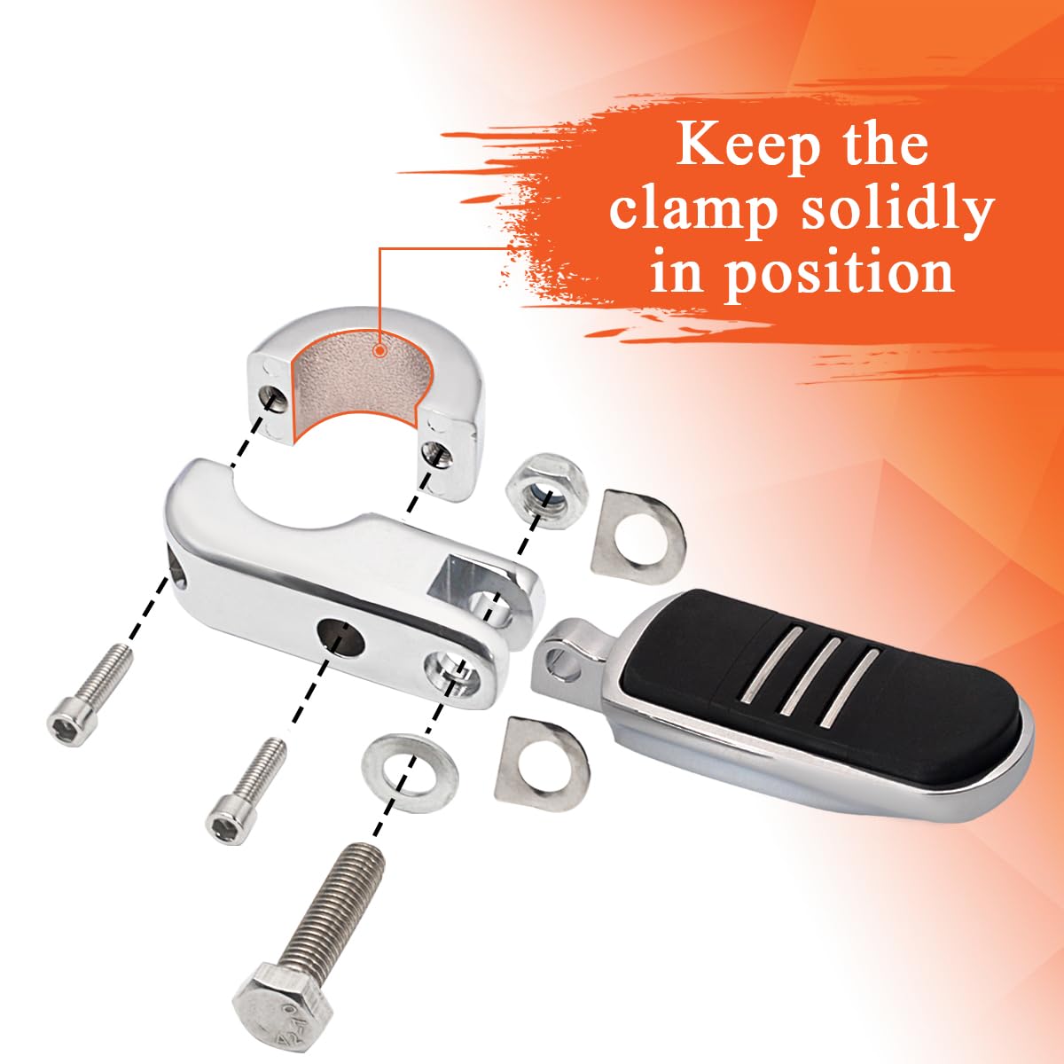 FOVPLUE 1.25'' Highway Footpegs, Adjustable Footrest w/Mounting P-Clamps for Harley Touring Softail Dyna Sportster Honda Kawasak