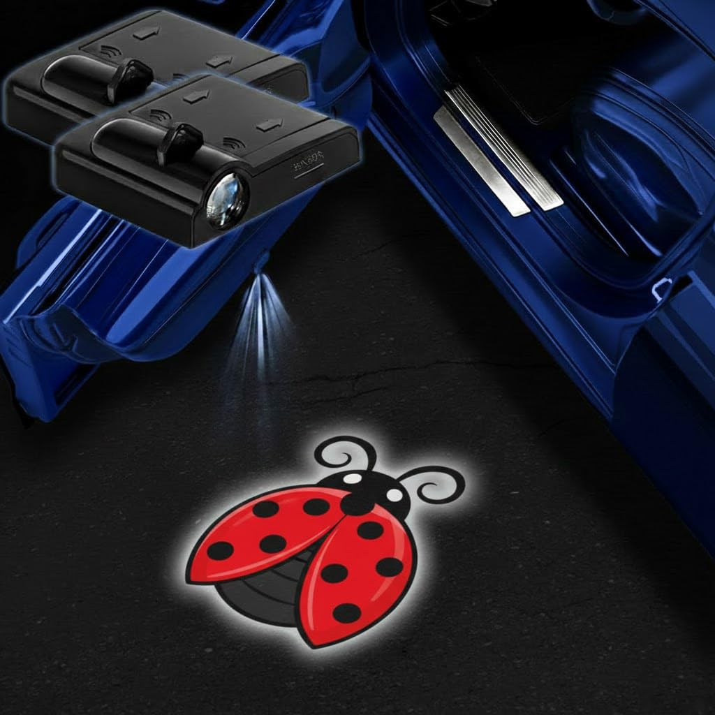 2PCS Ladybug Car Door Lights Projector,Wireless LED Welcome Puddle Lights,Magnetic Logo Projector Door Light Decor Car Accessori
