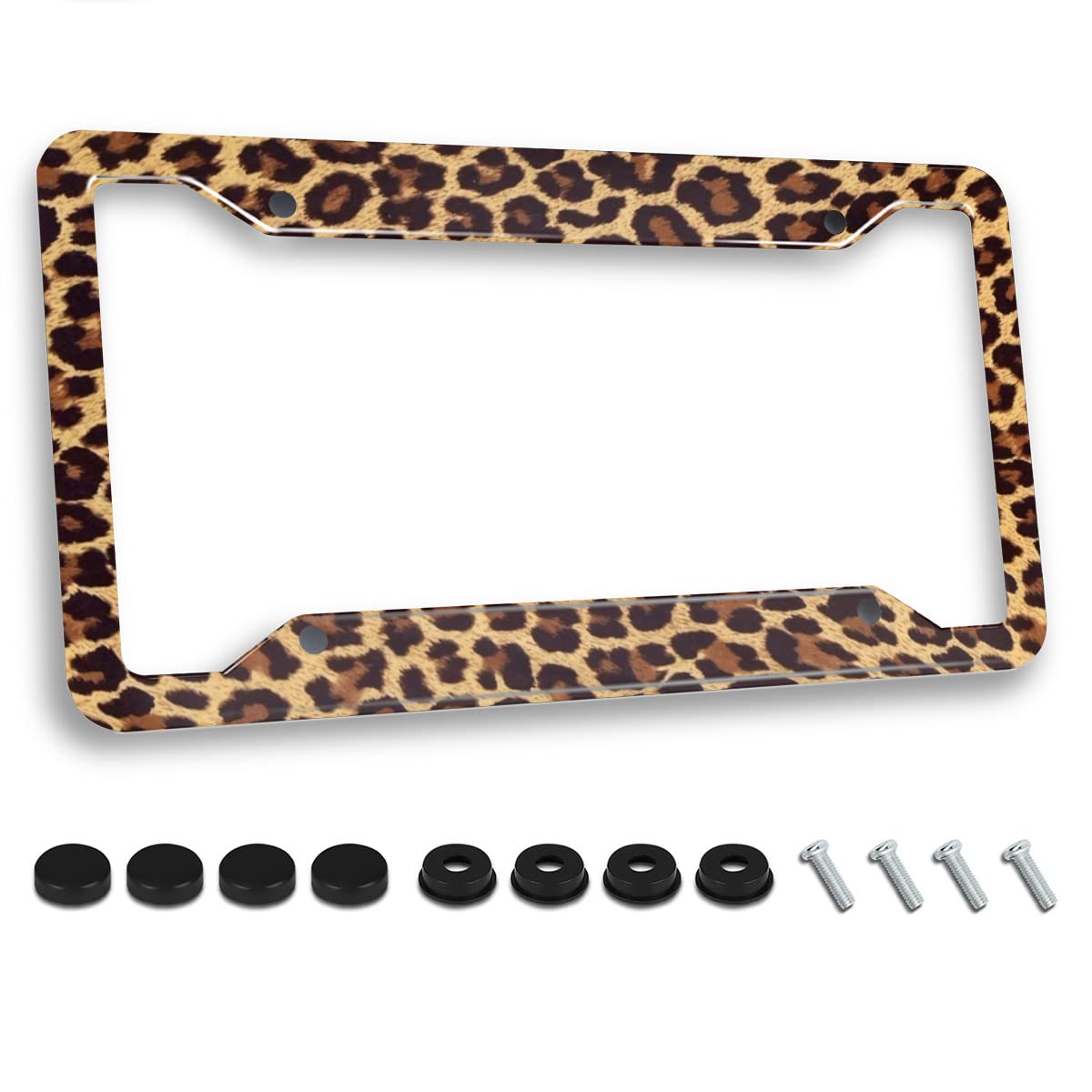 Cheetah Leopard Brown License Plate Frame Stainless Steels Car Tag Holder With 4 Holes And Screws Customized Decorative Frames 1