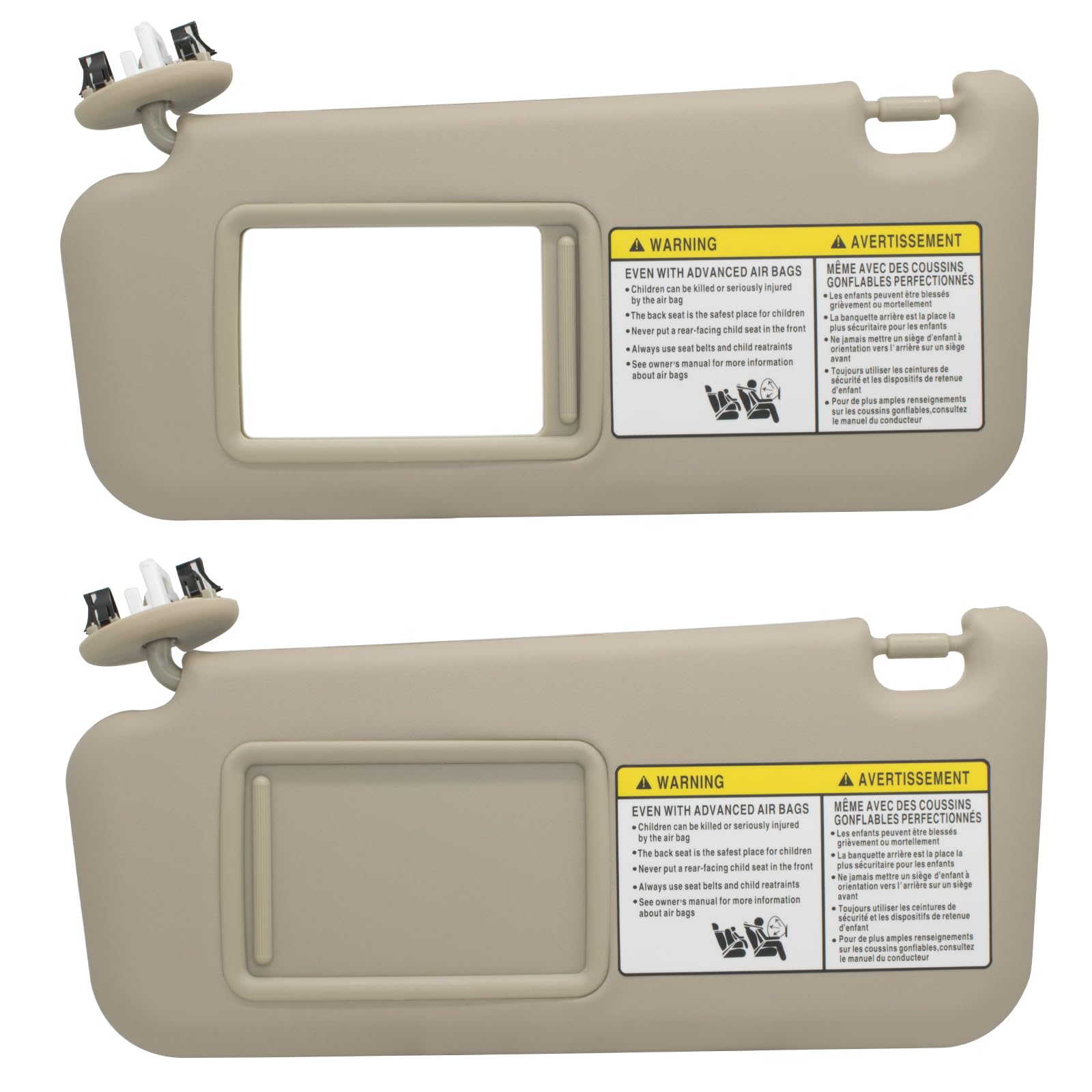 Driver Left & Passenger Right Side Sun Visor Replacement with Toyota RAV4 2006 2007 2008 2009 2010 2011 2012 2013 with Light Rep