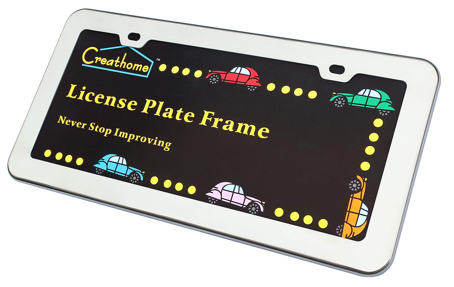 2PCs Creathome Stainless Steel License Plate Frames with Mirror Polish Color