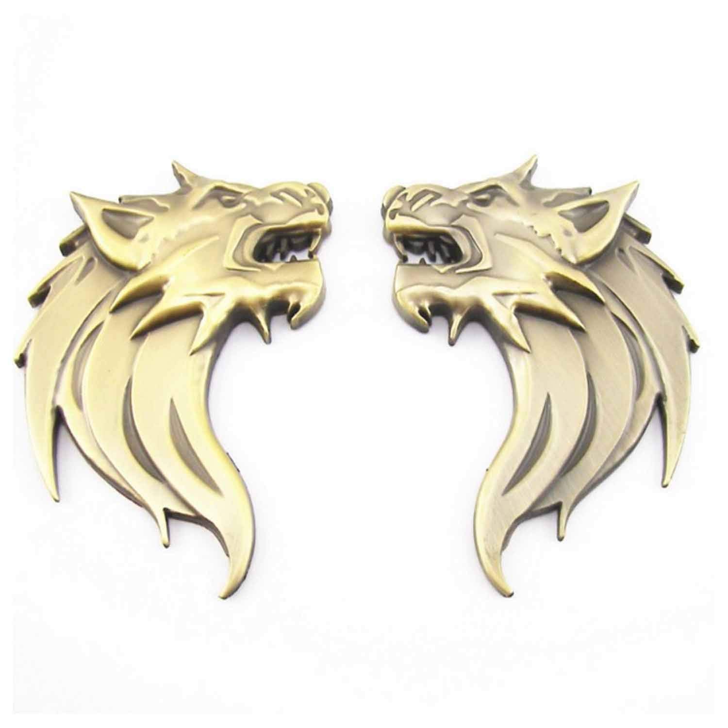 S2S 3D Wolf With Double Side Metal Sticker For Cars, Bikes