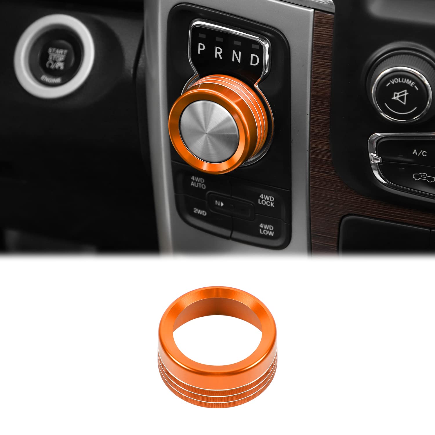 Voodonala For Dodge Ram Aluminum Gear Shift Shifter Switch Transmission Gear Selector Shift Lever Gearstick Knob Coverfor 2013-2017 Dodge Ram Interior Accessories,Orange 1Pc