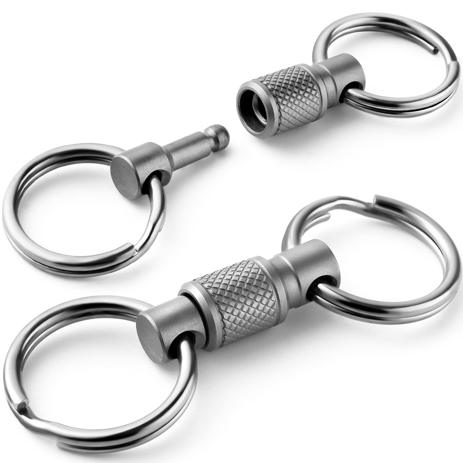Fegve Titanium Quick Release Swivel Keychain, Pull Apart Detachable Keychain Heavy Duty Car Key Holder With 4 Stainless Steel Ke