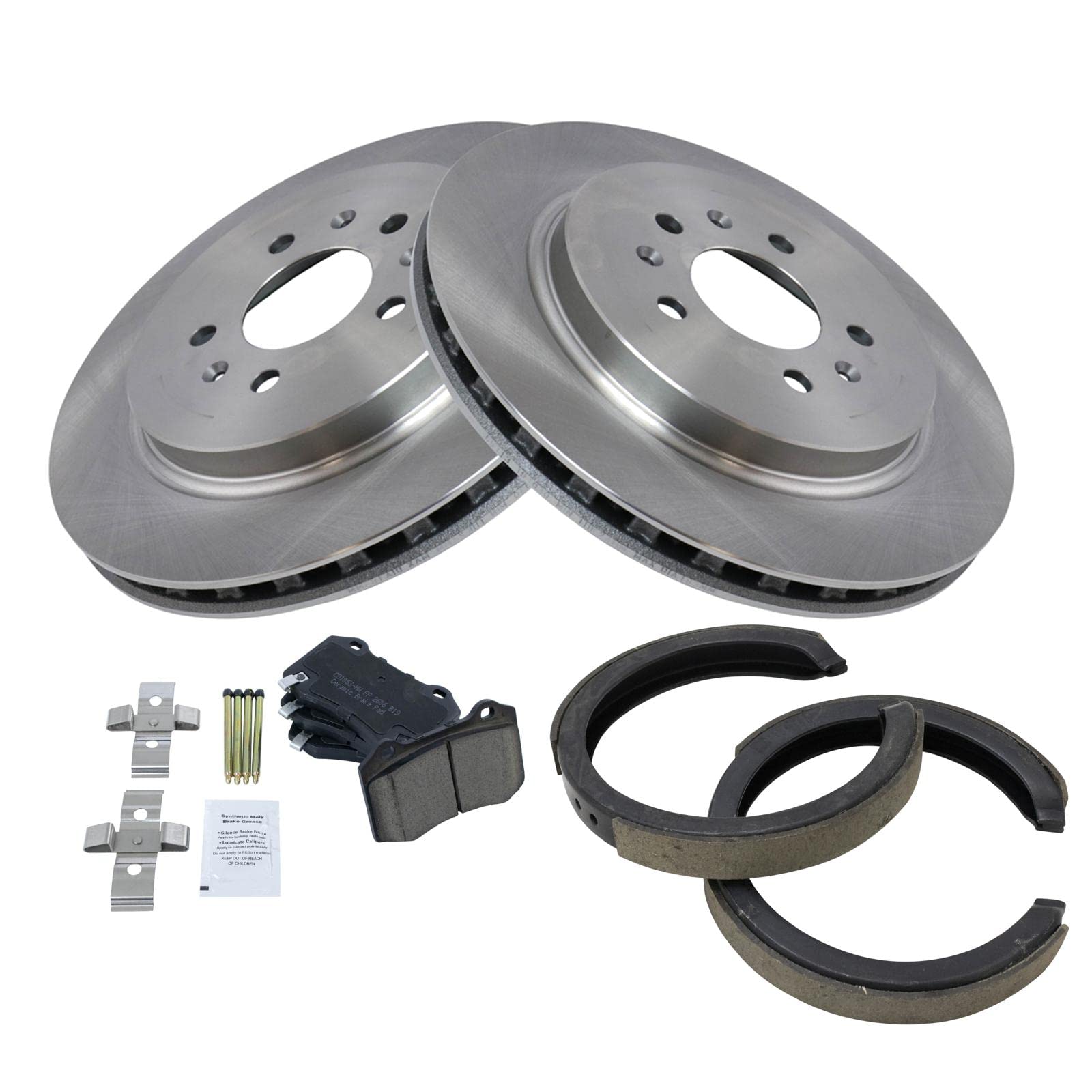 Trq Rear Brake Pad & Rotor Kit Brake Pads Brake Rotor Parking Brake Shoe Set Ceramic Compatible With 2006-2009 Cadillac Sts
