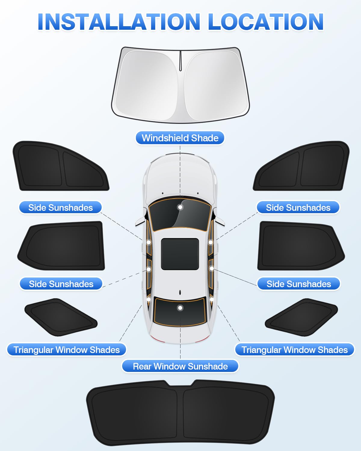 Canvcle Windshield Sun Shade Set for Chevy Traverse 2018-2025, Black, 8PCS, Polyester, Privacy Protection