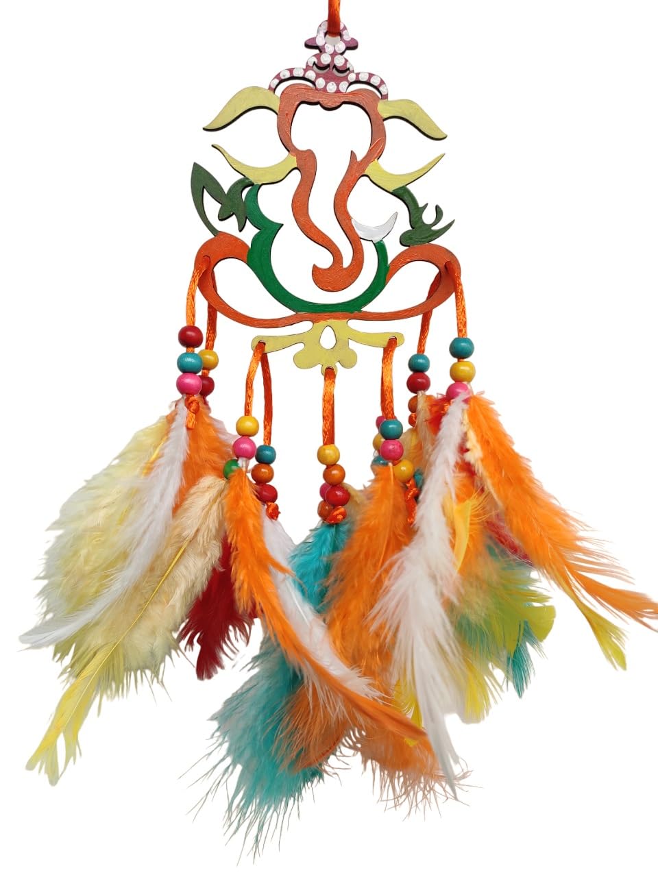 Varenyam Ganesha Dream Catcher For Car&Home,Car Mirror Hanging Accessories,Gift,Ganpati Wall Hanging,Wind Chime,Feather Car Deco