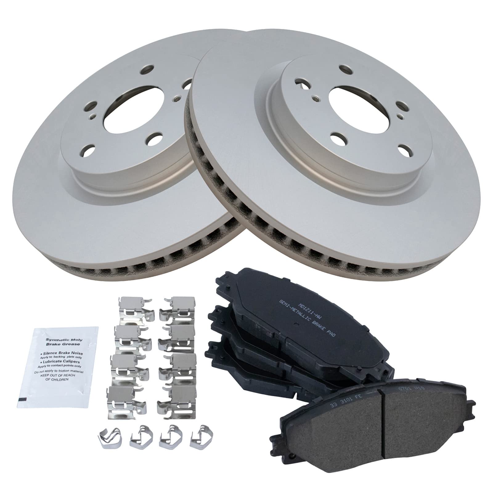 Trq Front Semi-Metallic Brake Pad Set & Coated Rotor Pair Set Compatible With Tc Matrix Rav4