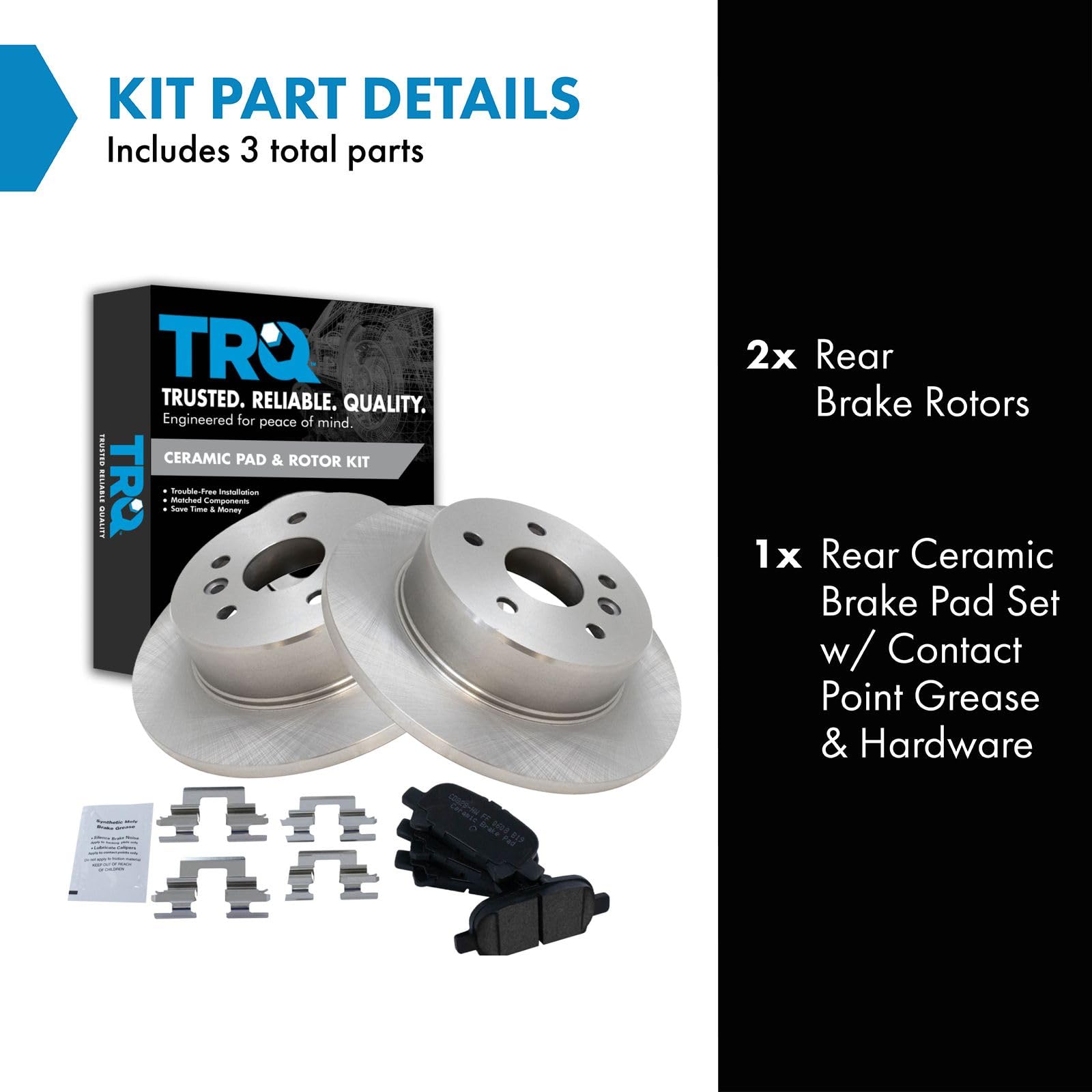 TRQ Rear Brake Pad & Rotor Kit Brake Pads Brake Rotor Ceramic Compatible with 2000-2004 Toyota Avalon
