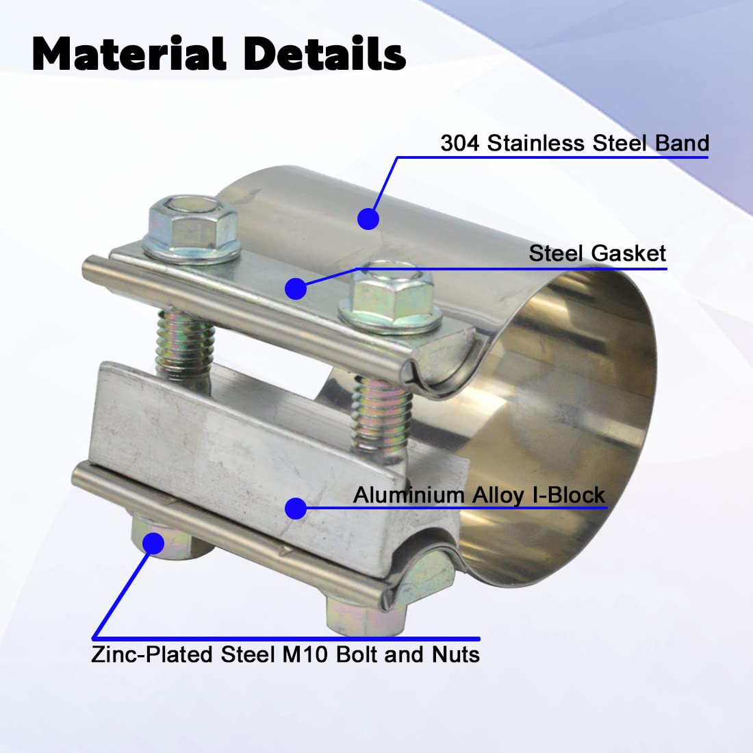 Emotor 2 Inch Butt Joint Exhaust Band Clamp-Stainless Steel Sleeve Coupler-fits OD 2'' Exhaust Pipes Mufflers