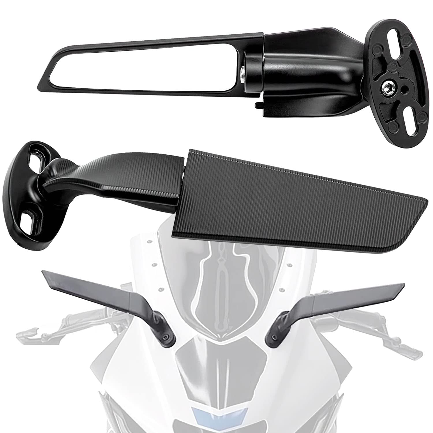 Modified Motorcycle Rearview Mirror,1 Pair Adjustable Rotating Side Mirrors,Wide Viewing Angle Wing Rearview Mirrors for Ninja 2
