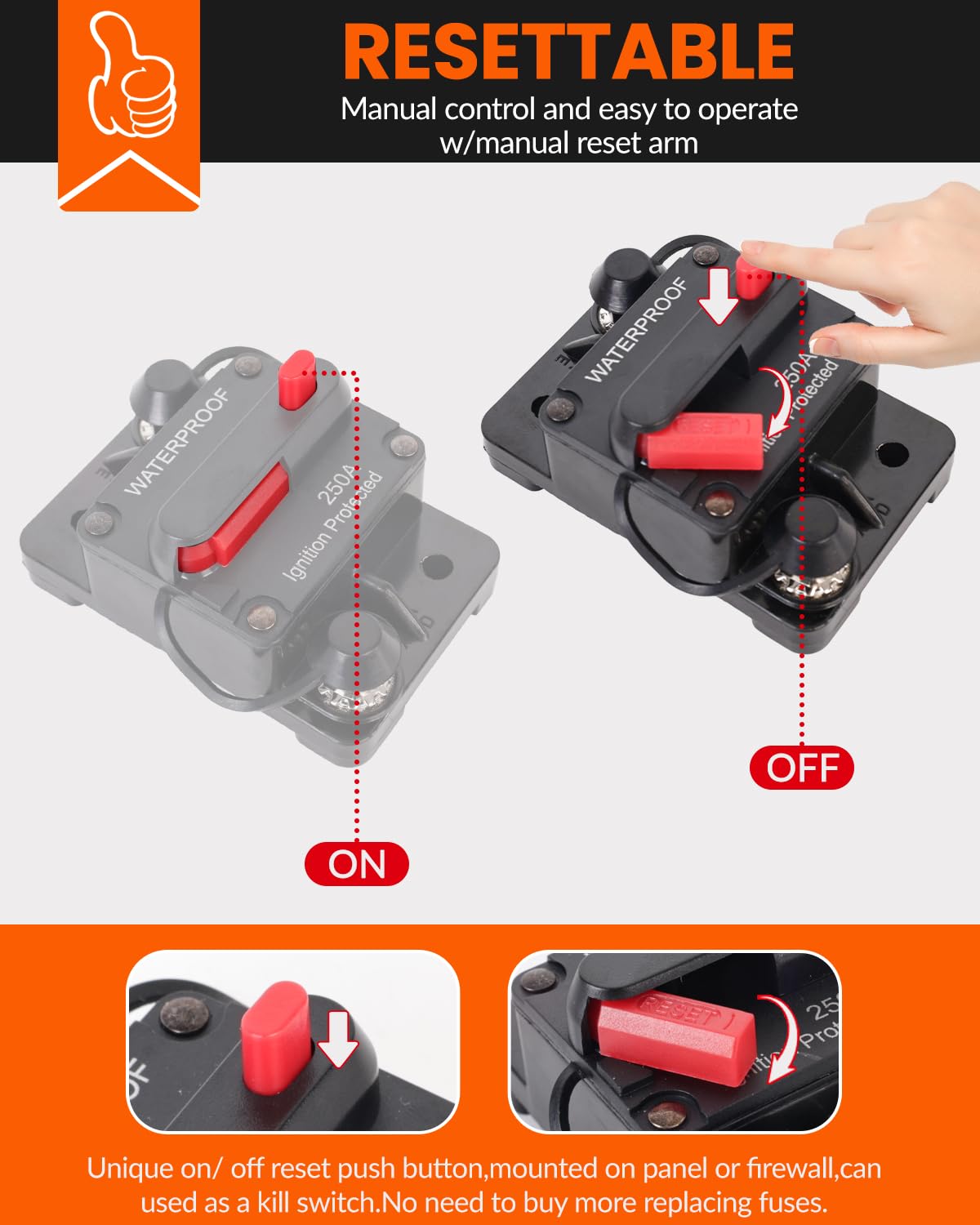 Bulvack 50 Amp Car Circuit Breaker With Manual Reset, Waterproof Fuse Holder For Trolling Motor, Marine, And Automotive Applicat