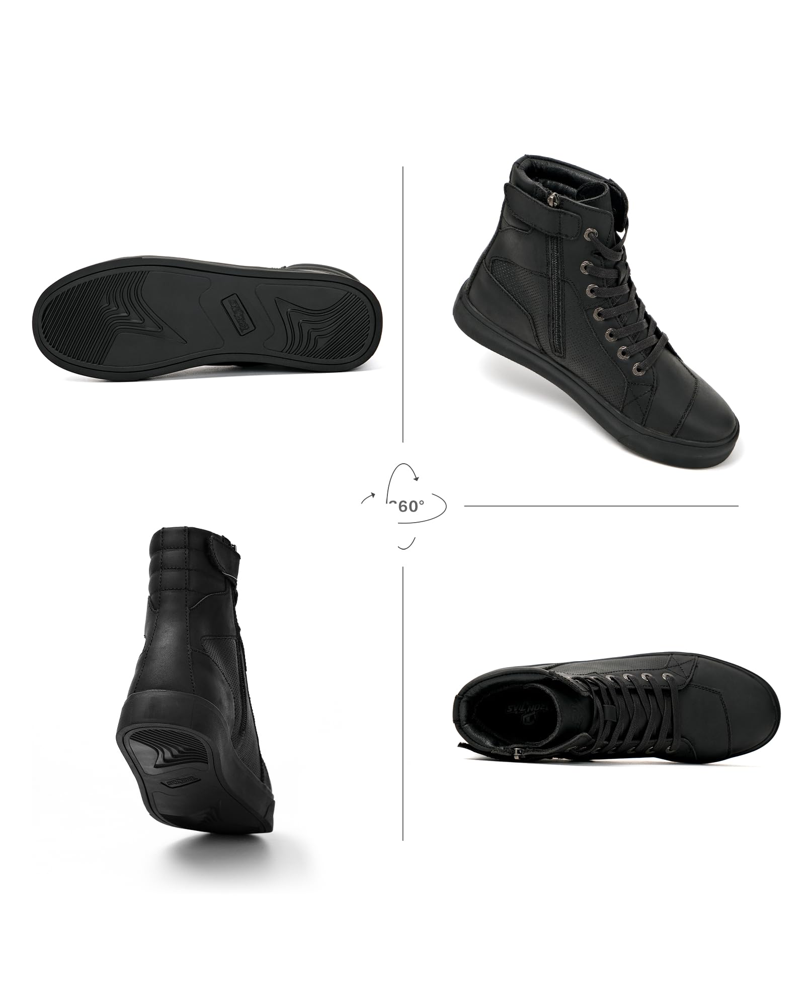 BORLEN Motorcycle Riding Shoes Cowhide Leather Breathable Casual Outdoor Street Motorcycle Boots for Men Black 10