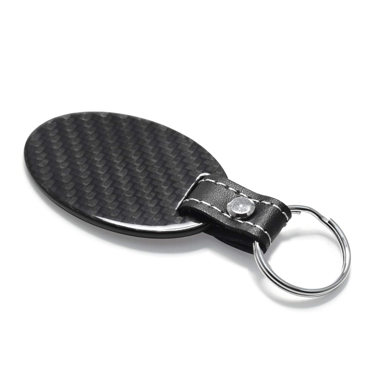 Ipick Image For Cadillac V Logo Black Real Carbon Fiber Oval Shape With Black Leather Strap Key Chain Keychain, Official License