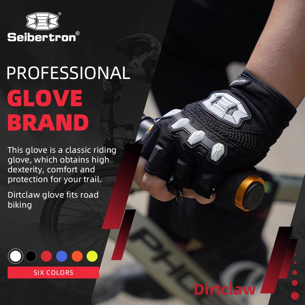 Seibertron Adult Dirtclaw Gloves - Motorcycle Motocross Sports Gloves For Ultimate Grip And Protection Black S
